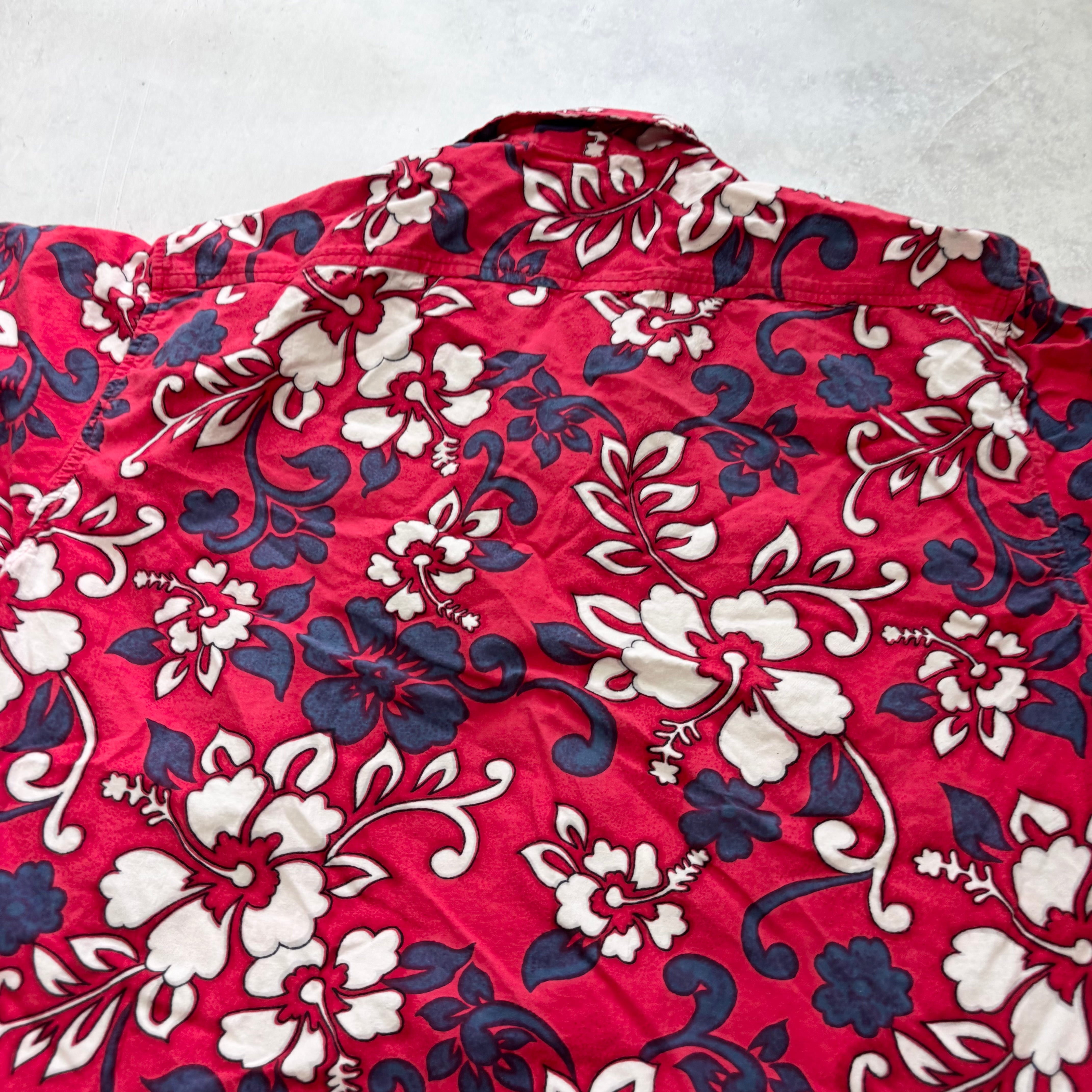 Hawaiian Shirt Mens XL Red Floral Aloha Short Sleeve Cotton Funky (E)