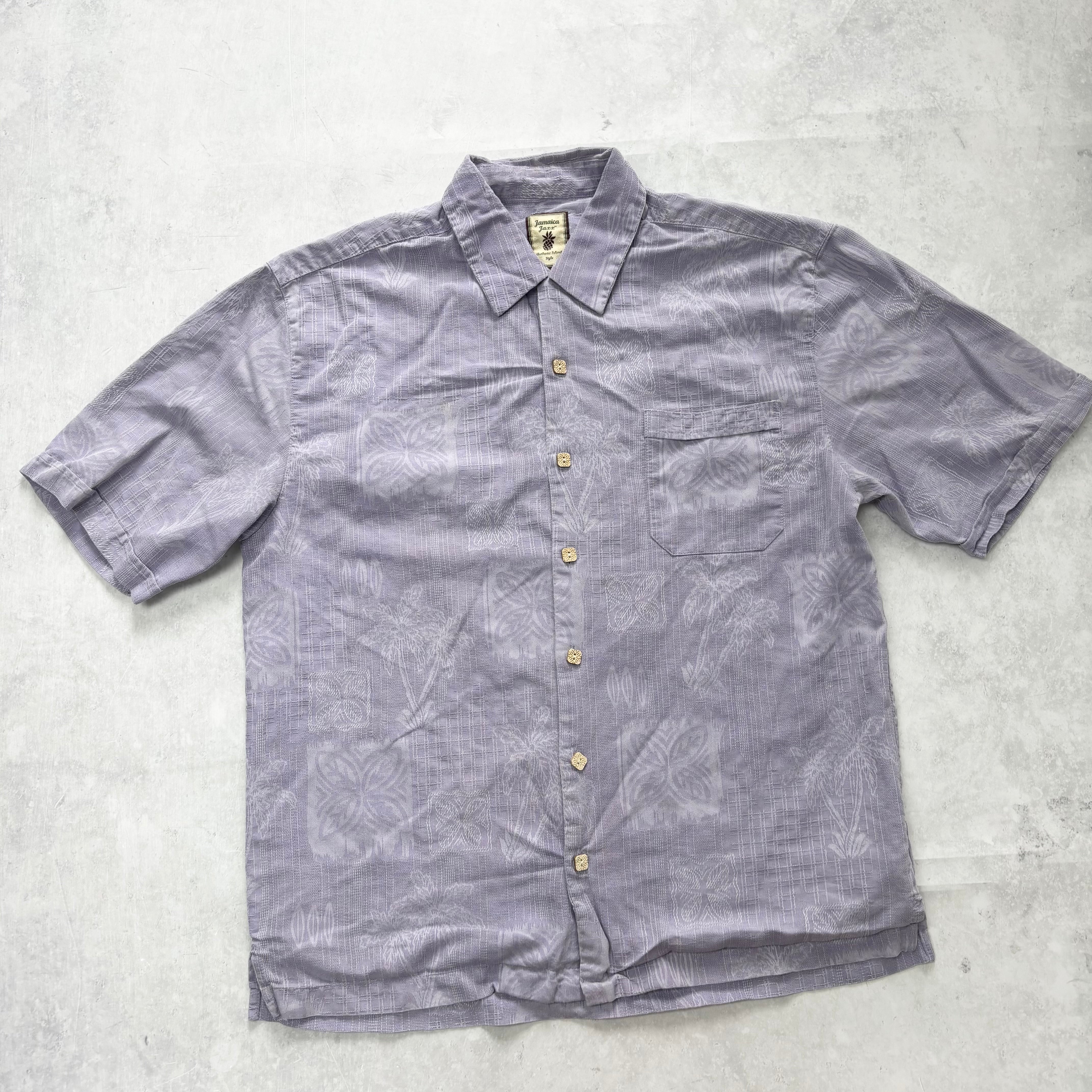 Vintage Hawaiian Shirt Mens Medium Purple Floral Aloha Short Sleeve Silk