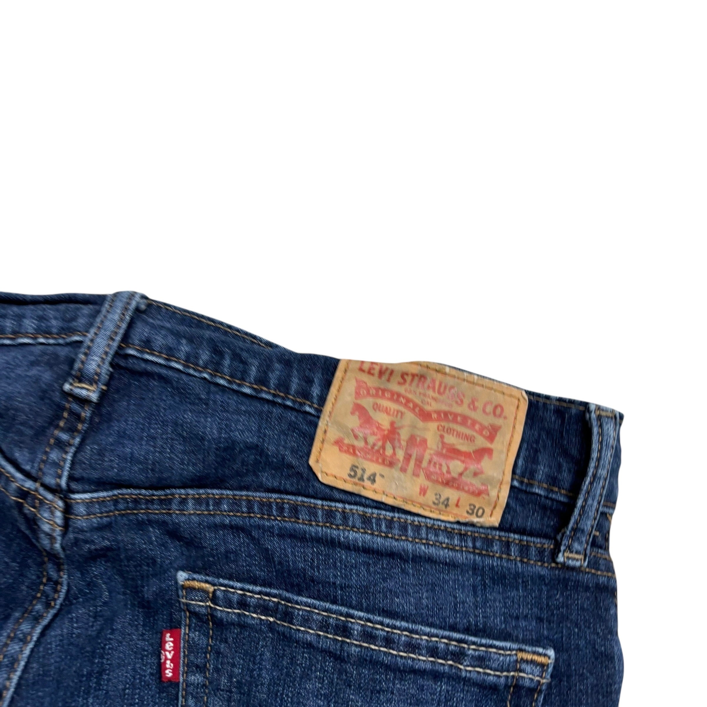 Levis 514 Jeans W34 L30 Mens Dark Blue Regular Straight Fit Stretch Denim