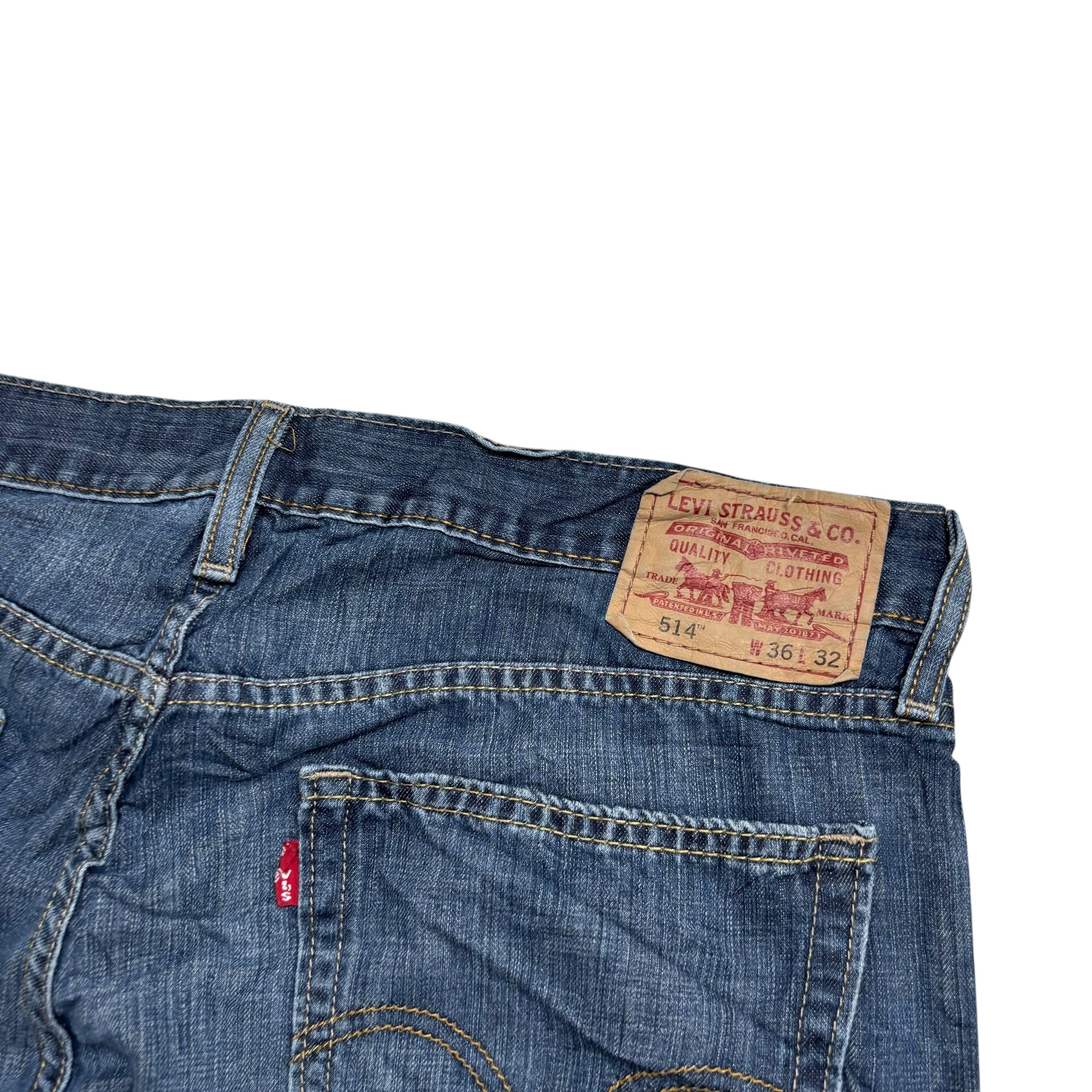 Levis 514 Jeans W36 L32 Mens Dark Blue Regular Straight Fit Vintage Denim (E)