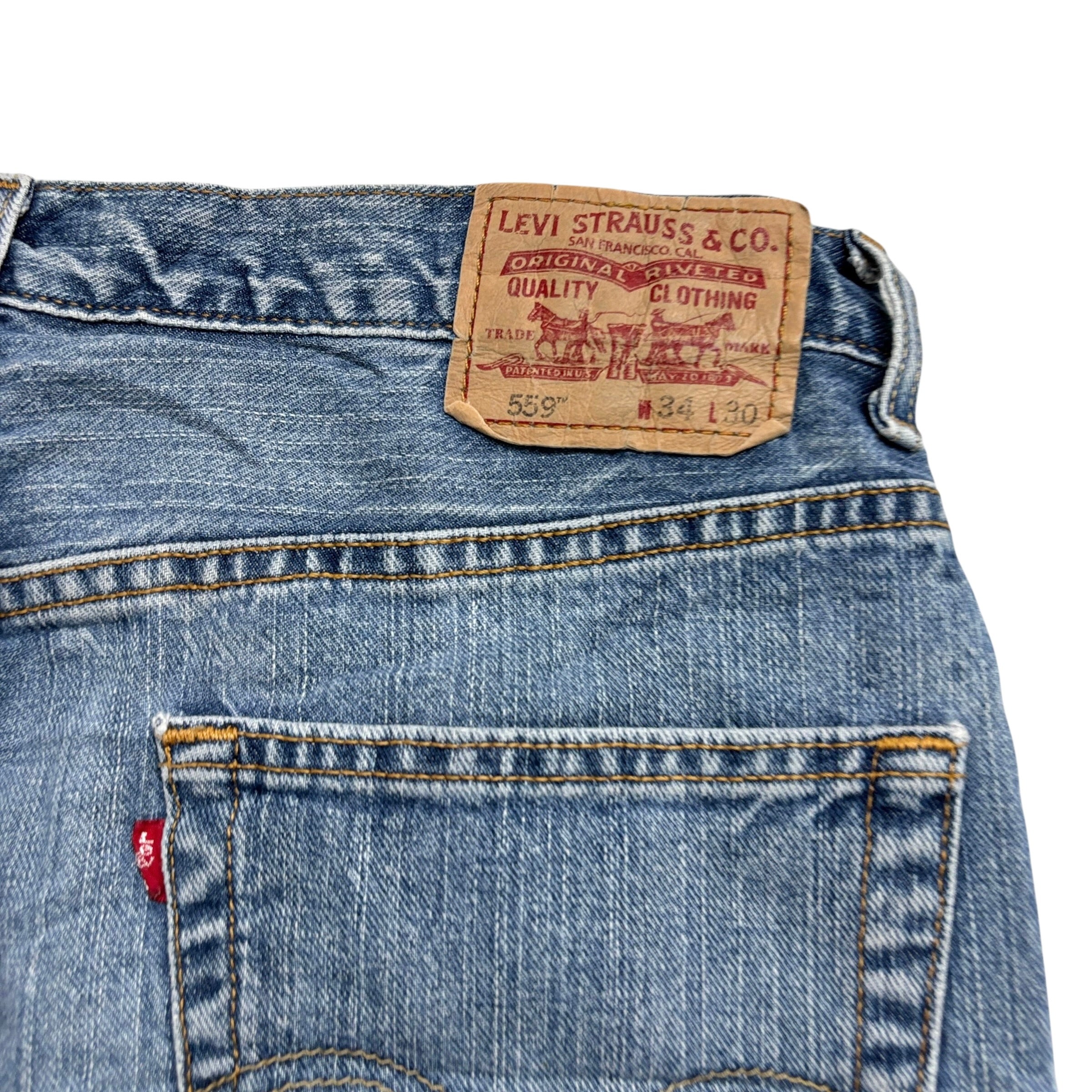 Levis 559 Jeans W34 L30 Mens Mid Blue Baggy Relaxed Straight Vintage Denim (E)