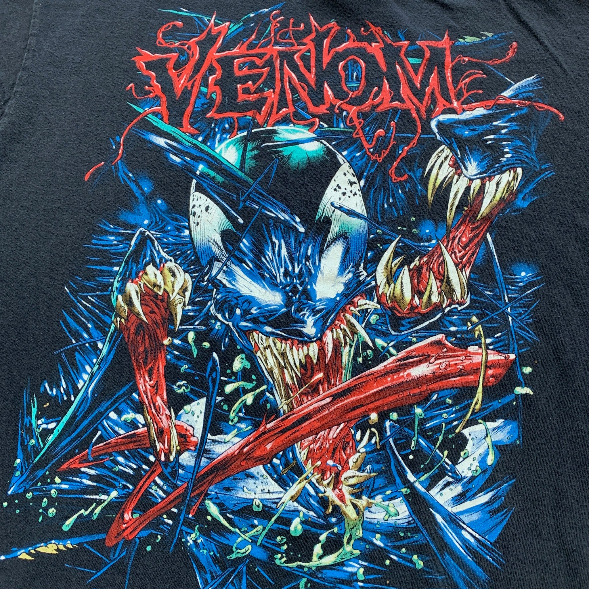 Vintage T Shirt Mens Large Black Marvel Mad Engine Graphic Print Y2K Venom