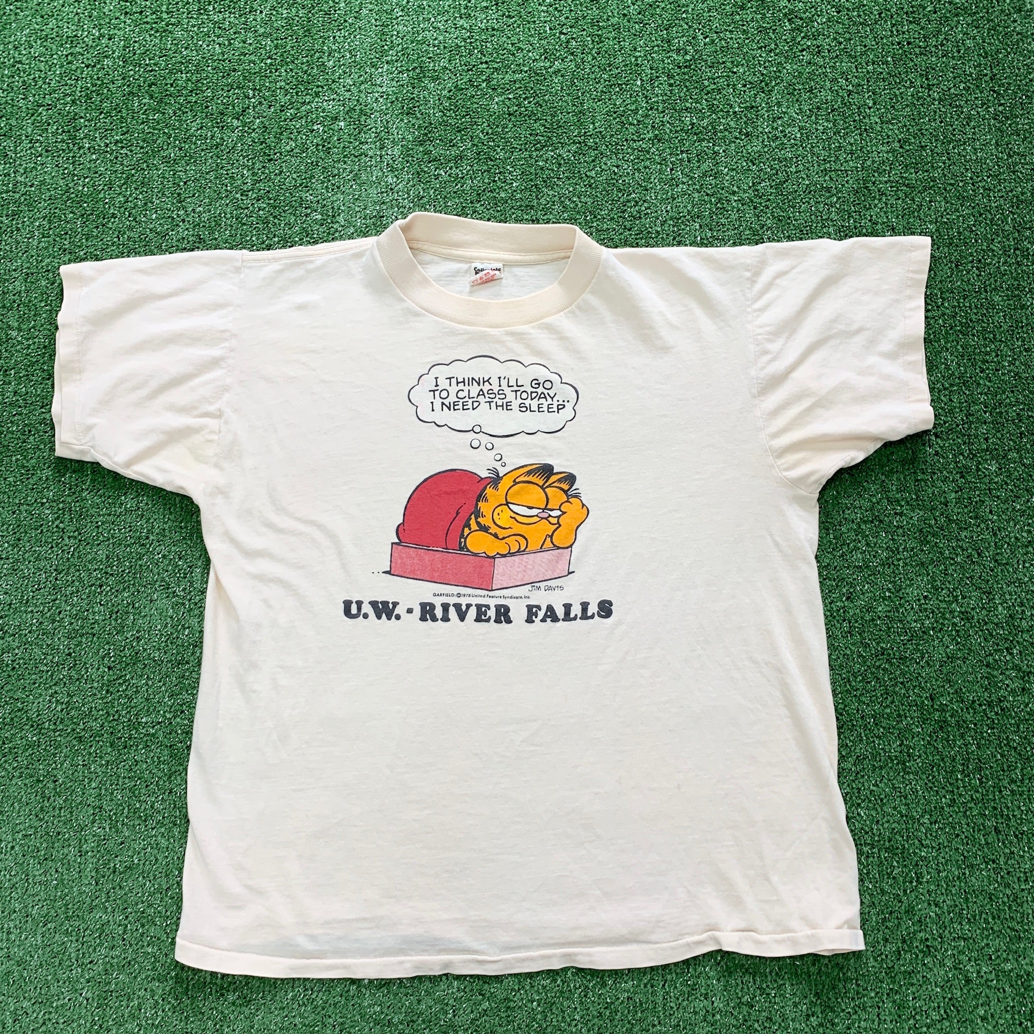 Vintage T Shirt Mens Small Beige Tan Single Stitch Graphic Print 70s Garfield