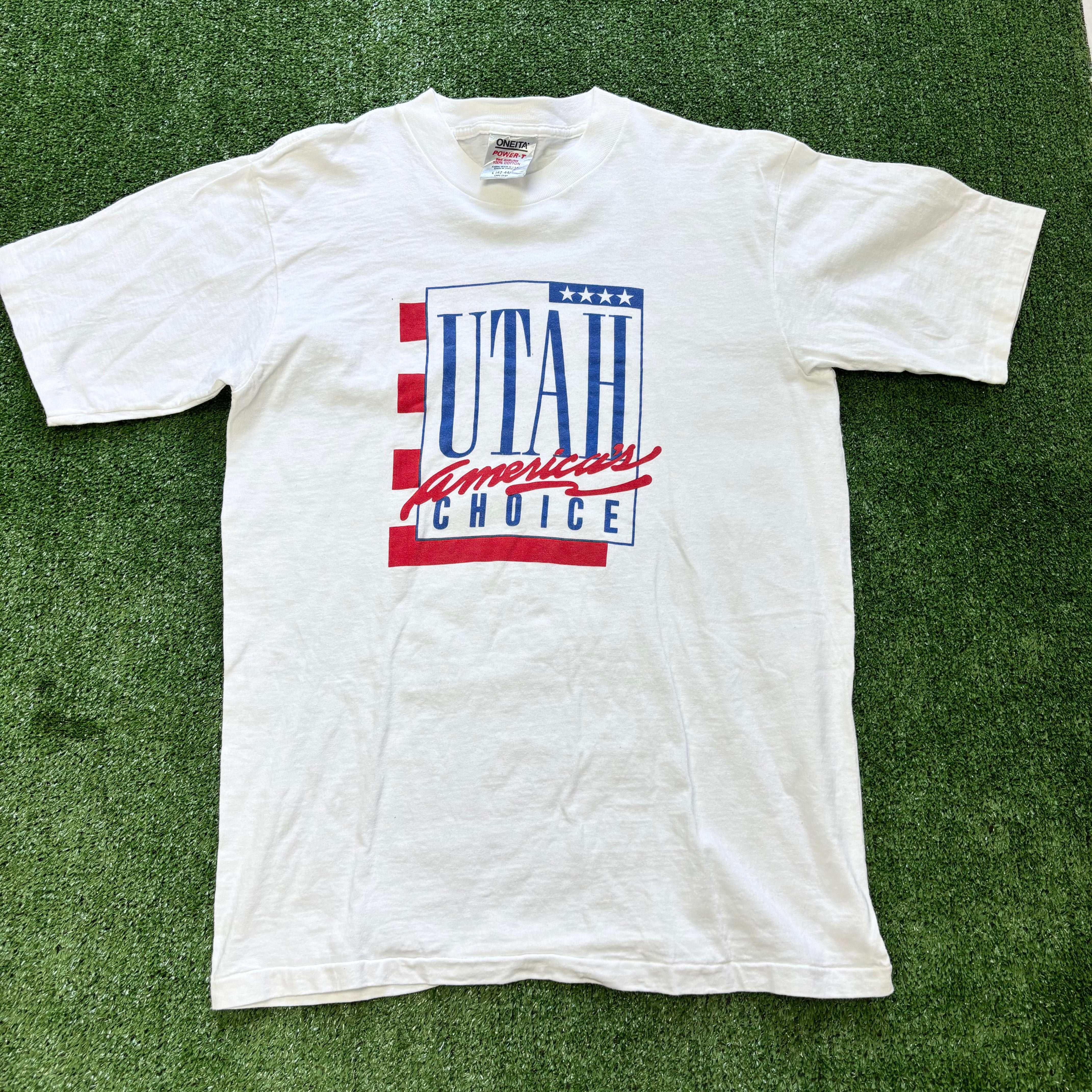 Vintage T Shirt Mens Medium White Single Stitch Graphic Print 90s USA (E)