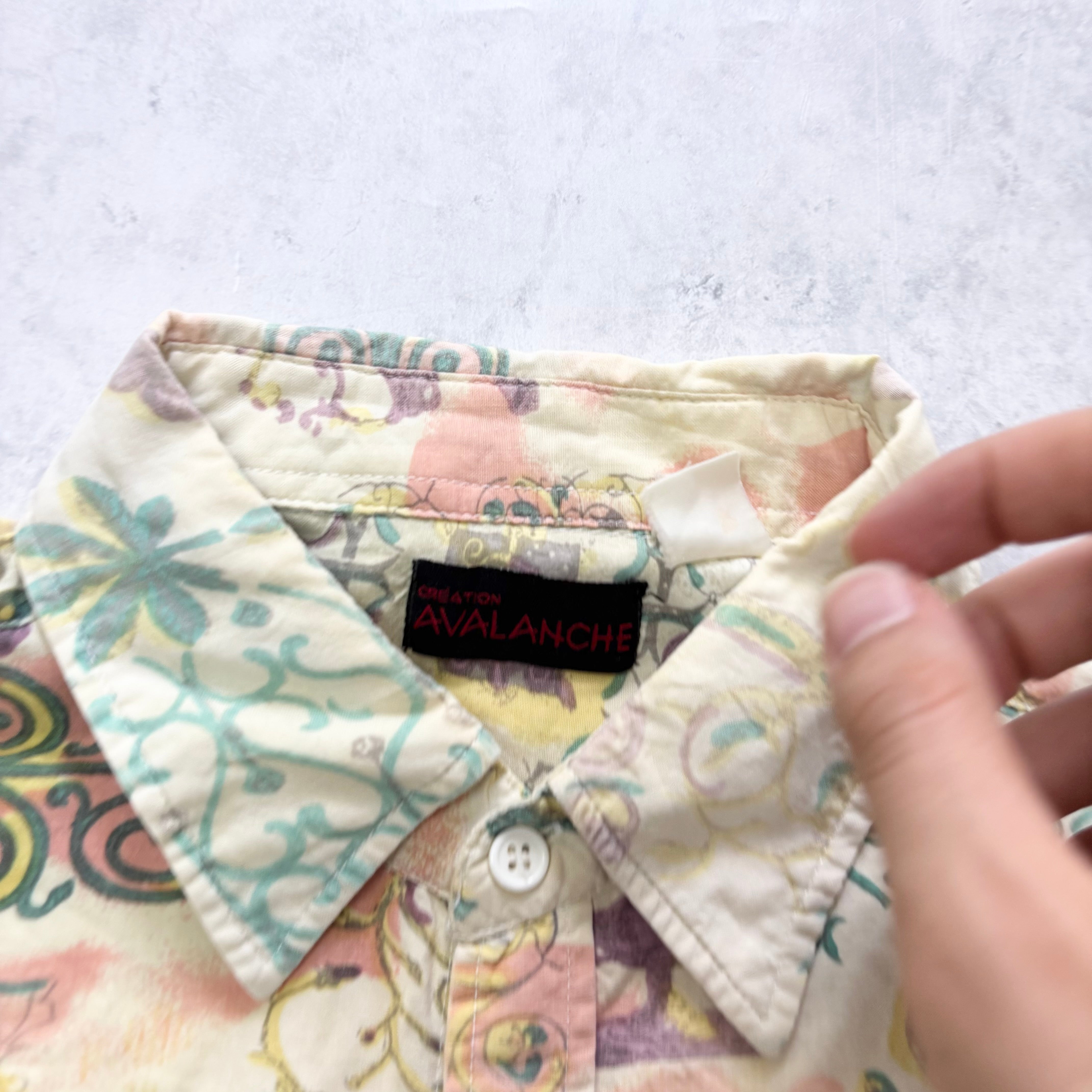 Vintage Hawaiian Shirt Mens Large Yellow Floral Aloha Short Sleeve (E)