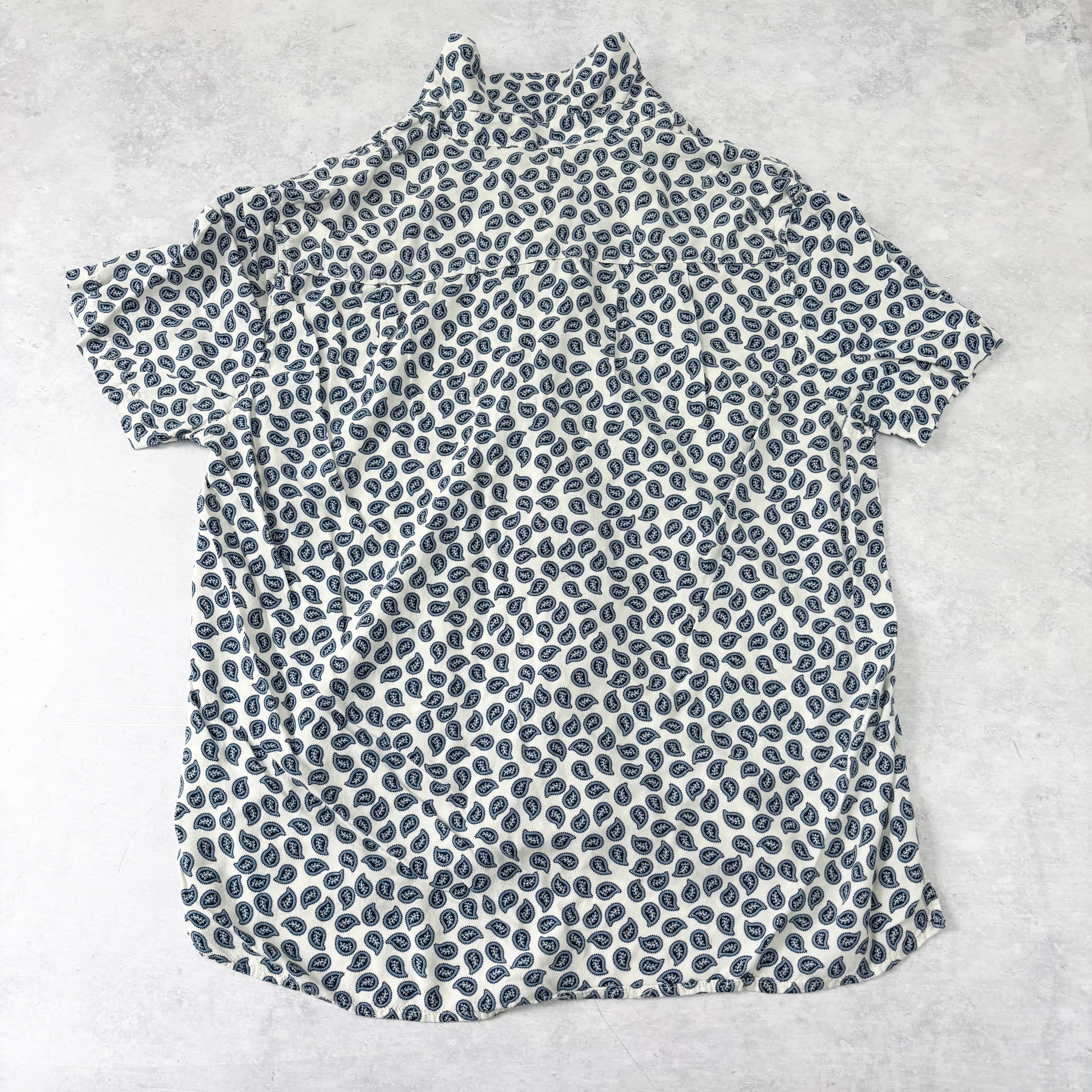 Hawaiian Shirt Mens Medium White Blue Short Sleeve Rayon (E)