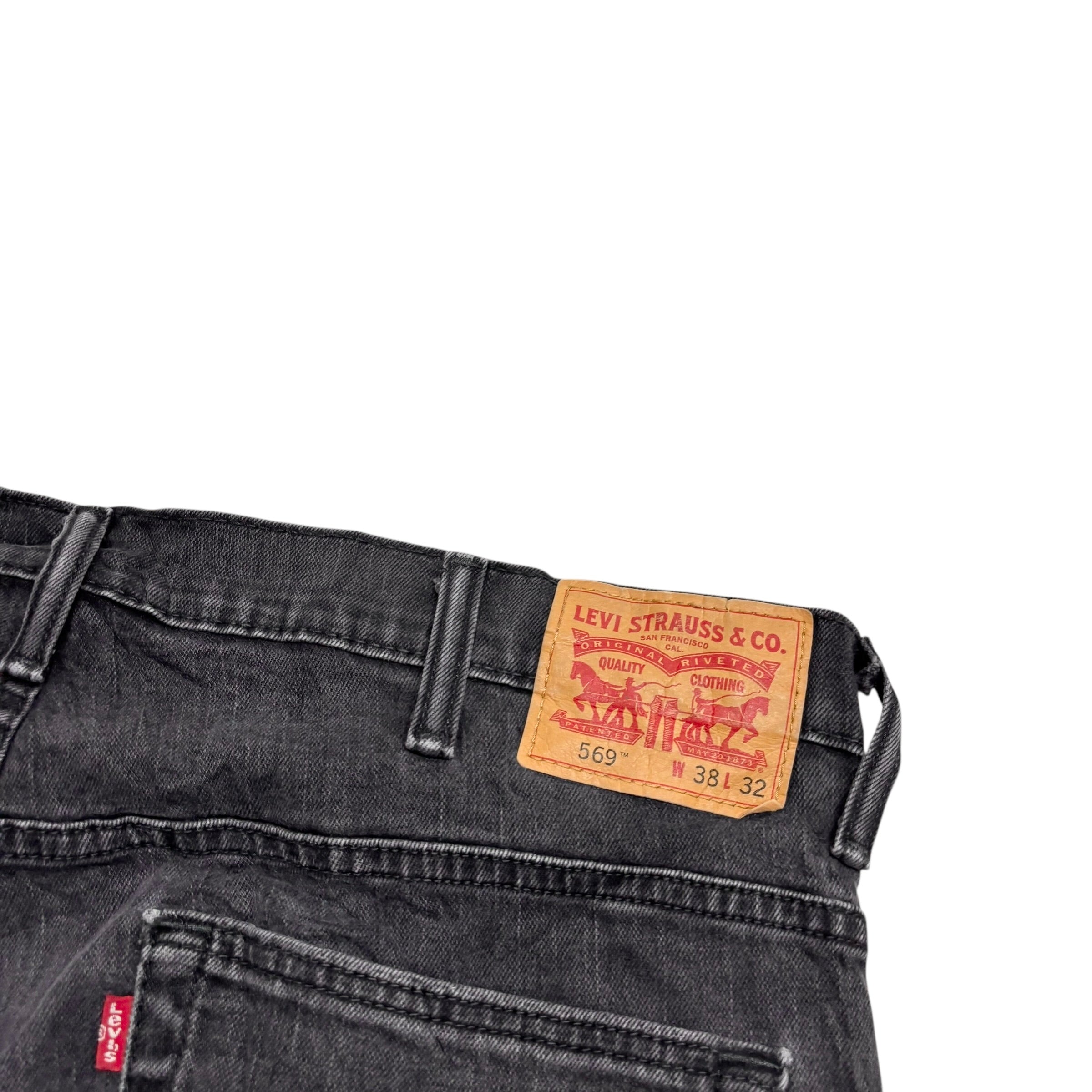 Levis 569 Jeans W38 L32 Mens Black Baggy Relaxed Straight Fit Stretch Denim (F)