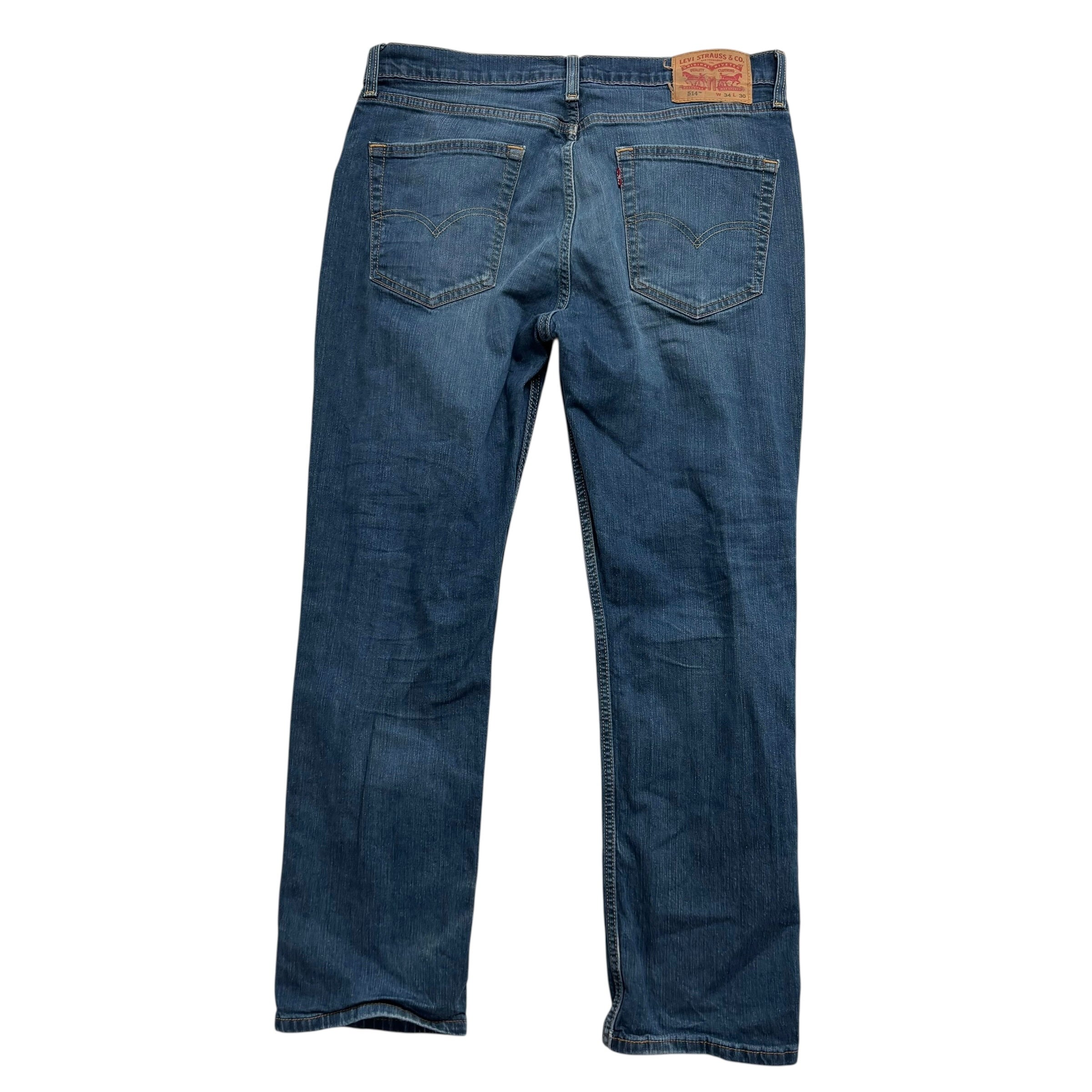 Levis 514 Jeans W34 L30 Mens Dark Blue Regular Straight Fit Stretch Denim (F)