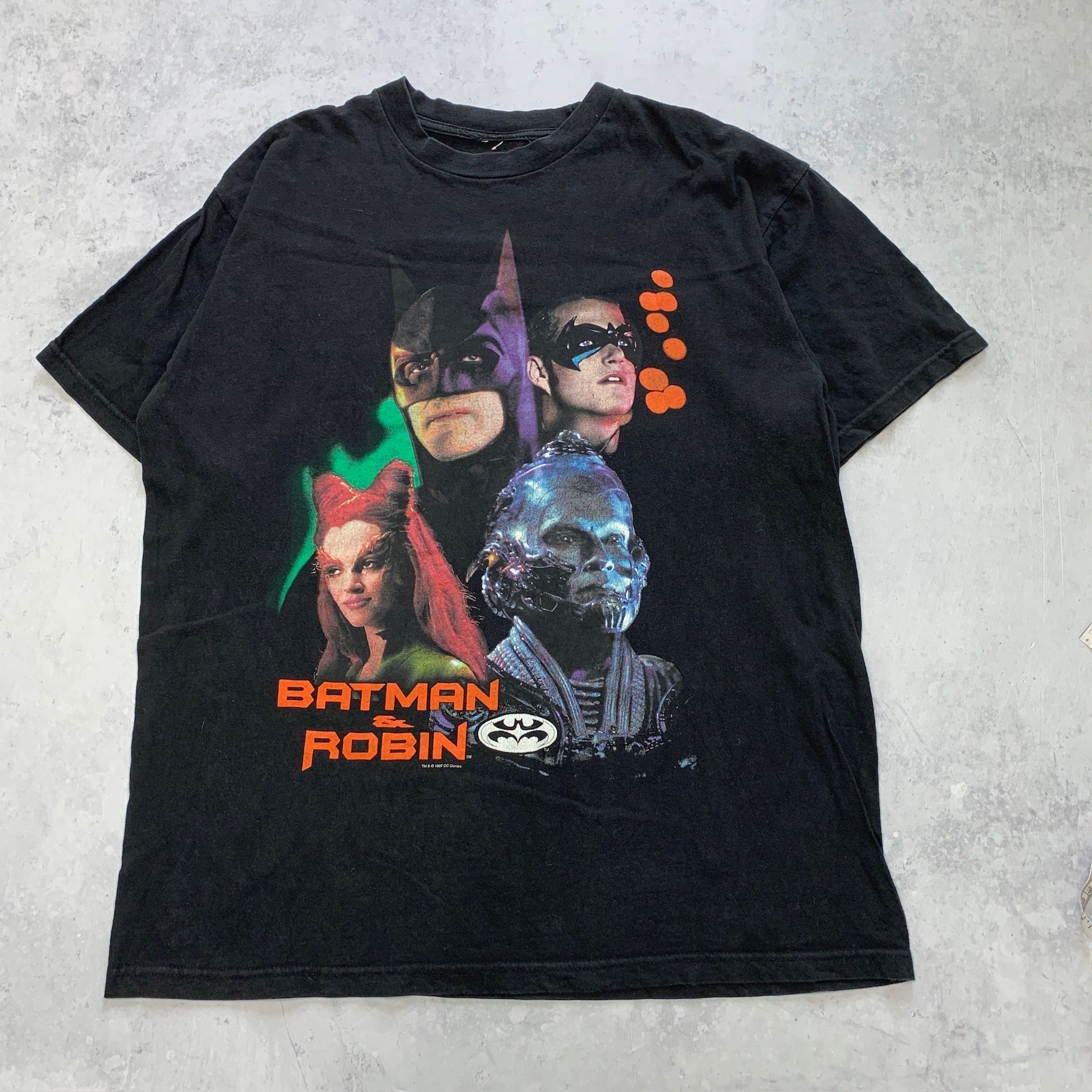 Vintage T Shirt Mens XL Black Batman and Robin Movie Promo 90s Film DC Comics