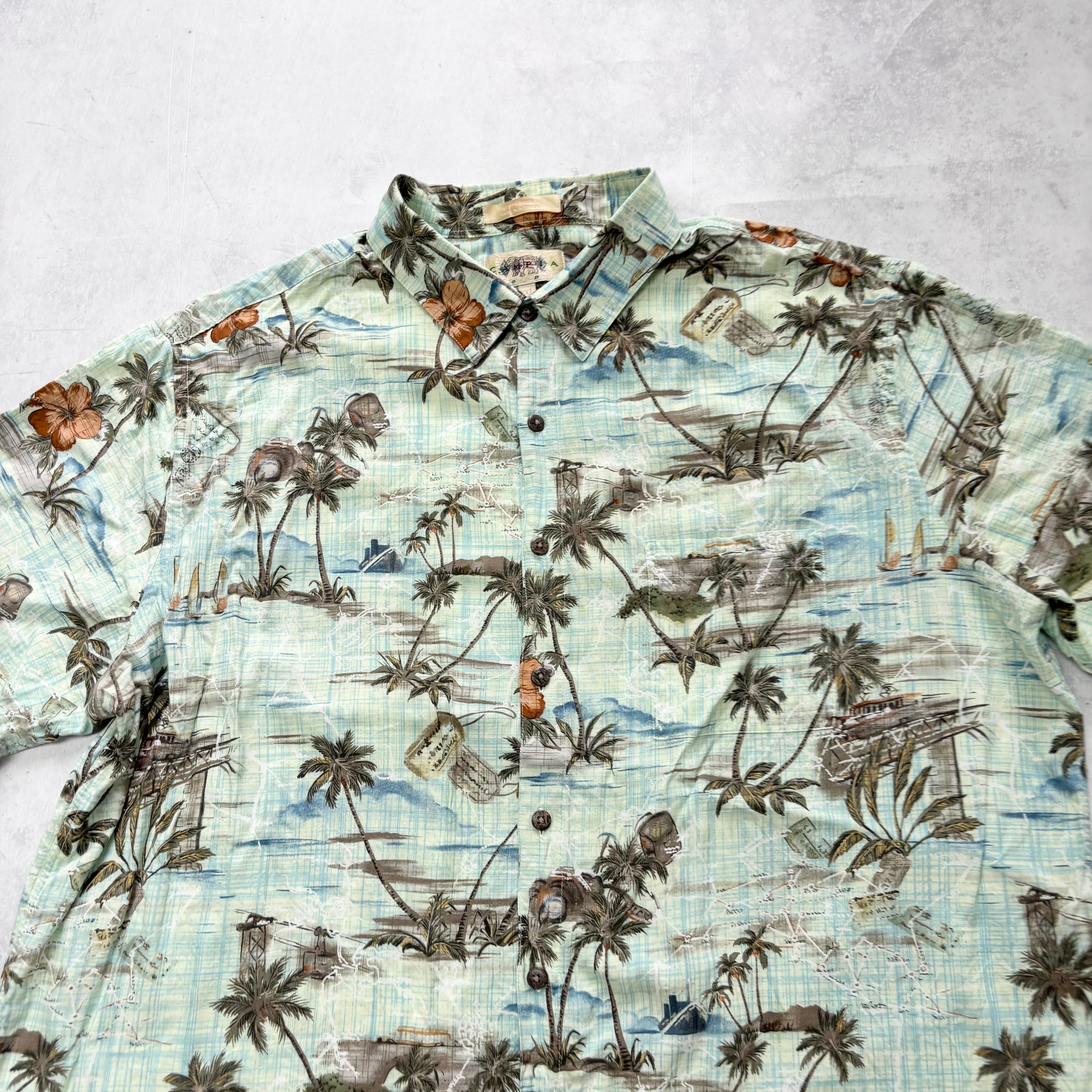 Vintage Hawaiian Shirt Mens XXL Green Floral Aloha Short Sleeve Rayon (E)