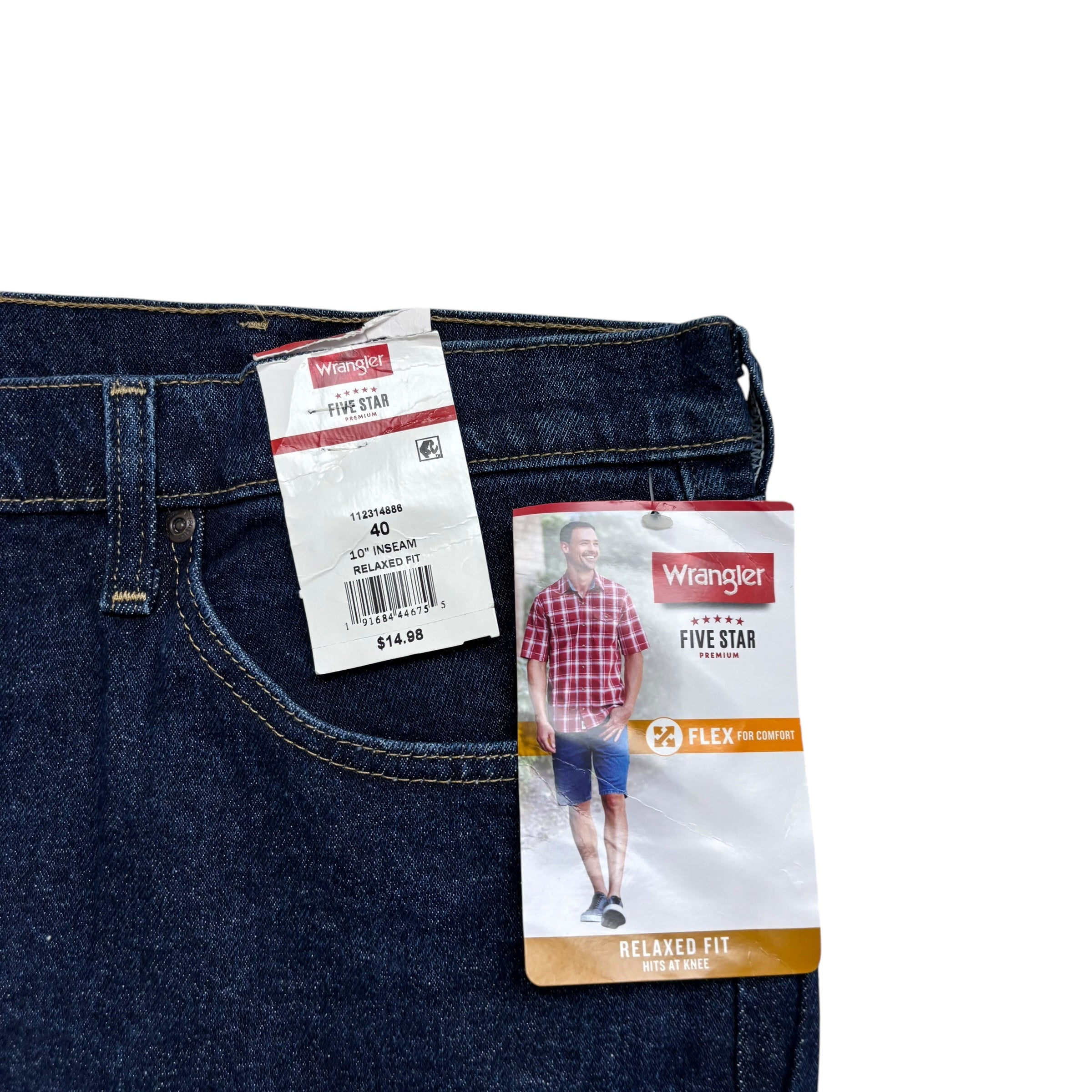 Wrangler Baggy Jorts W40 Mens Denim Shorts Dark Blue Relaxed Fit Stretch (E)