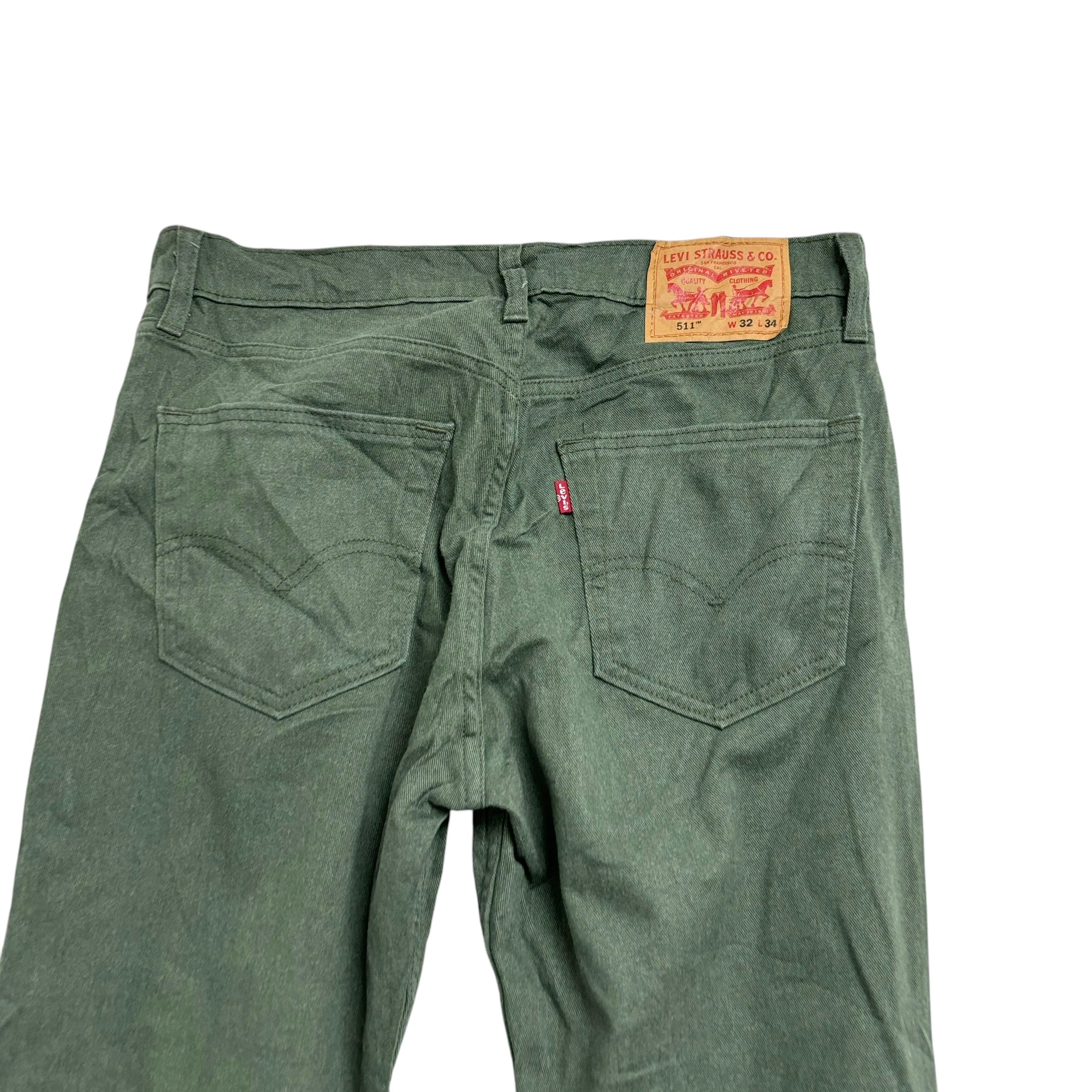 Levis 511 Trousers W32 L34 Mens Green Slim Fit Stretch Pants