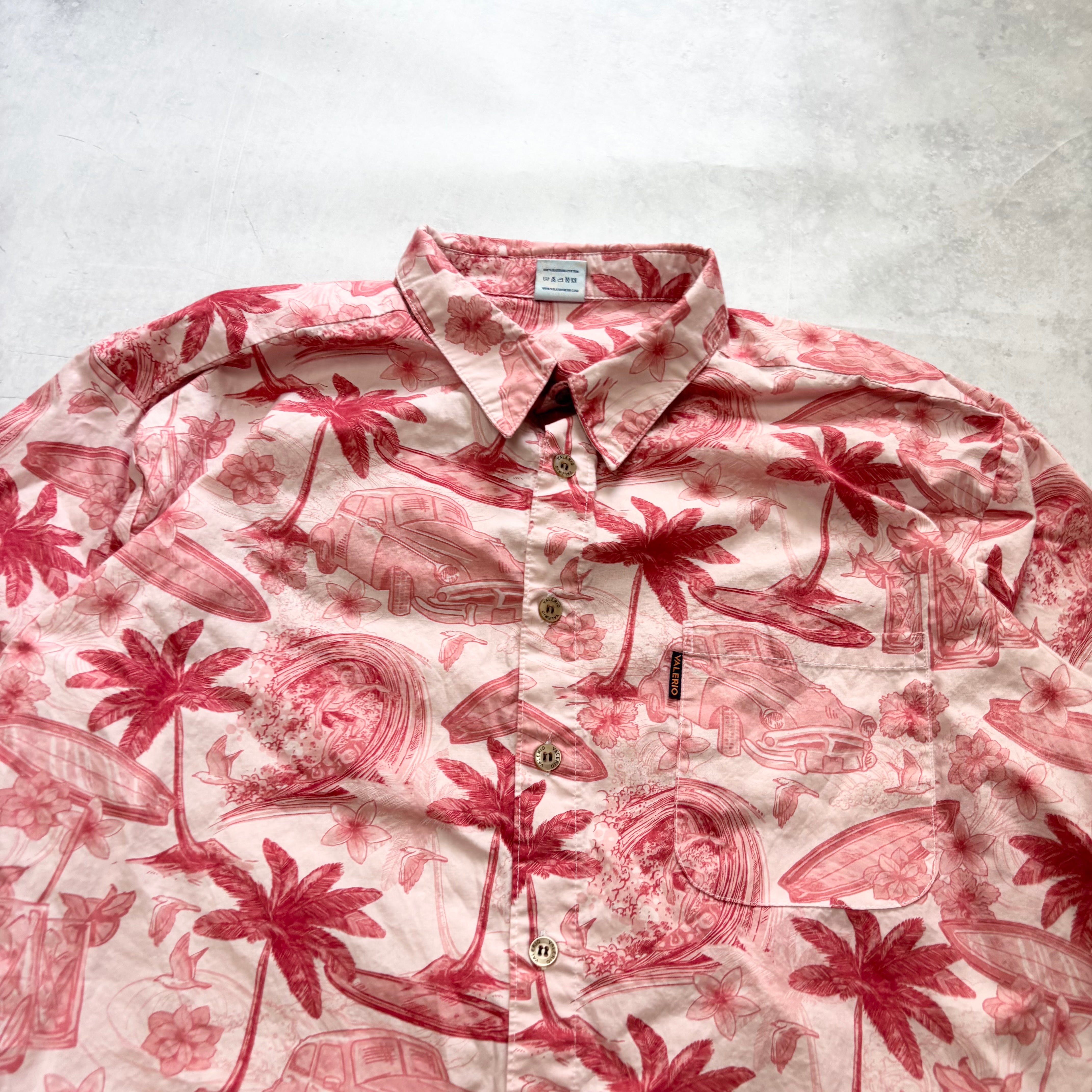 Hawaiian Shirt Mens XL Pink Floral Aloha Short Sleeve Cotton Funky (E)