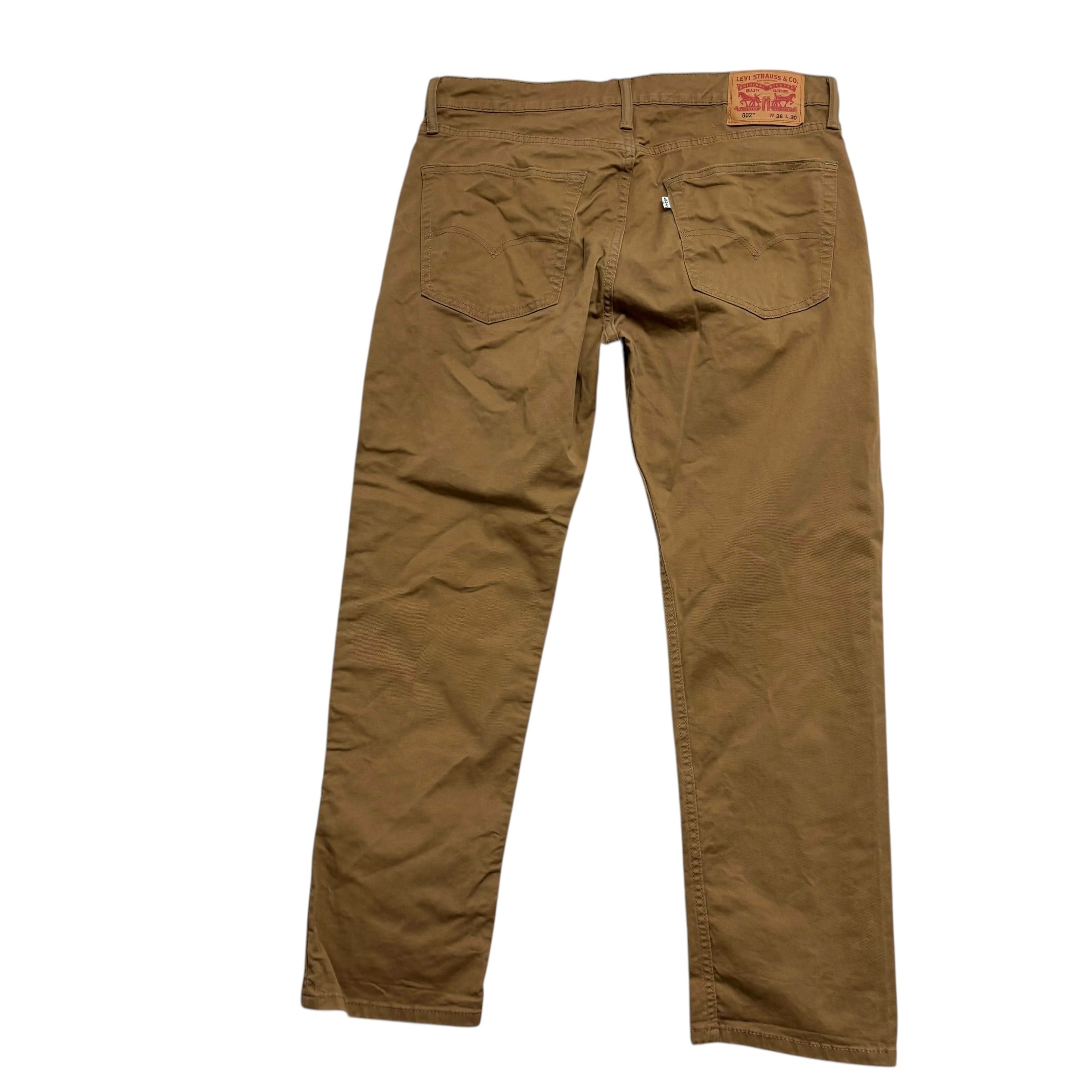 Levis 502 Trousers W36 L28 Mens Tan Regular Tapered Fit Stretch Pants (E)