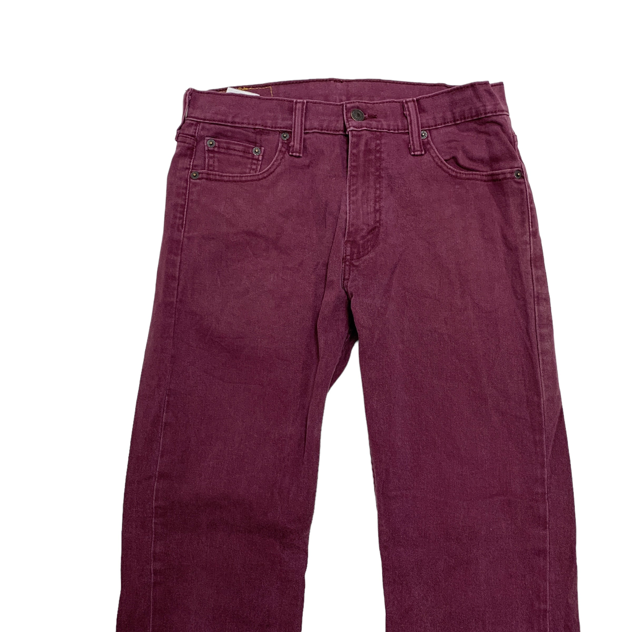 Levis 513 Jeans W30 L30 Mens Burgundy Slim Straight Fit Stretch Denim