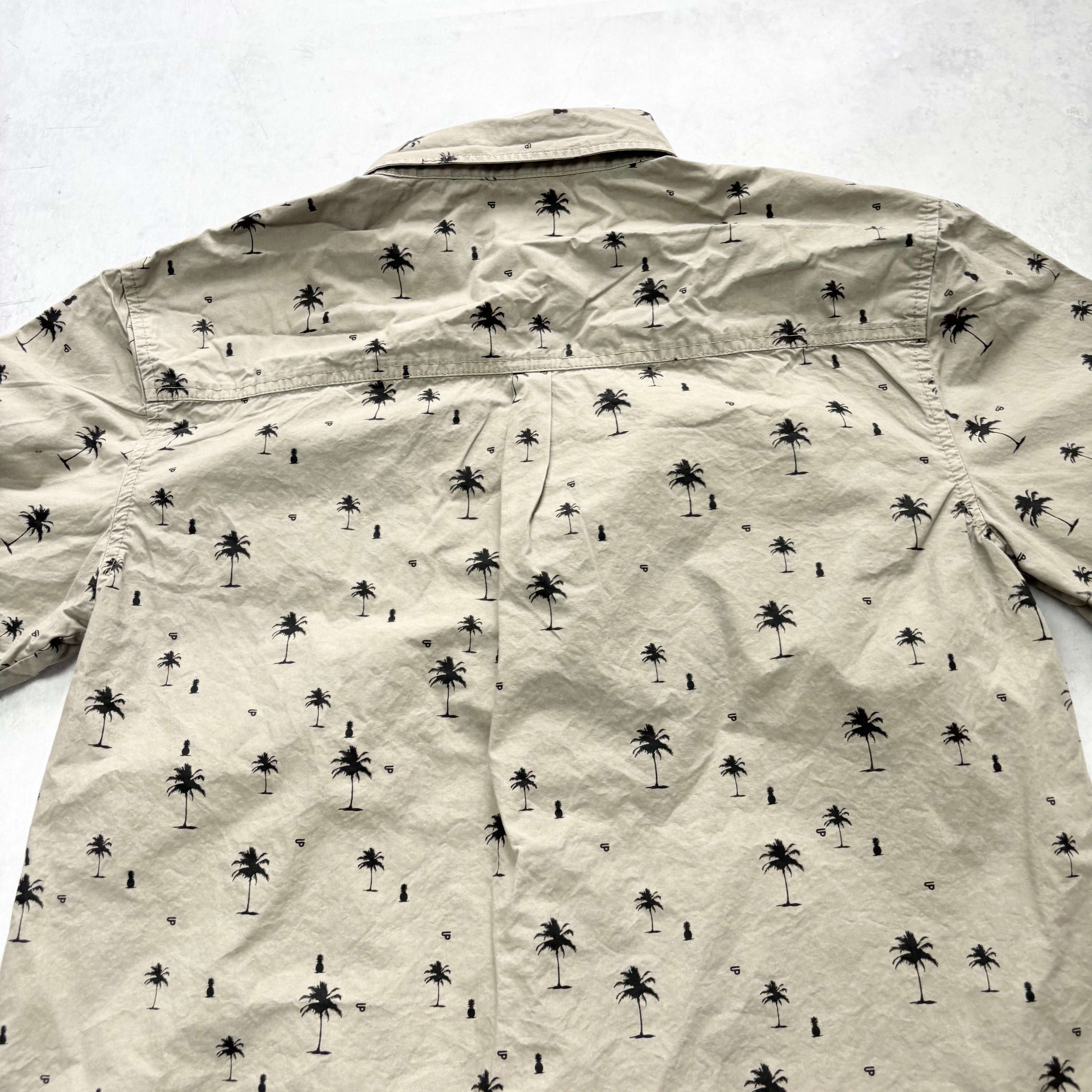 Hawaiian Shirt Mens Large Grey Floral Aloha Short Sleeve Cotton (E)