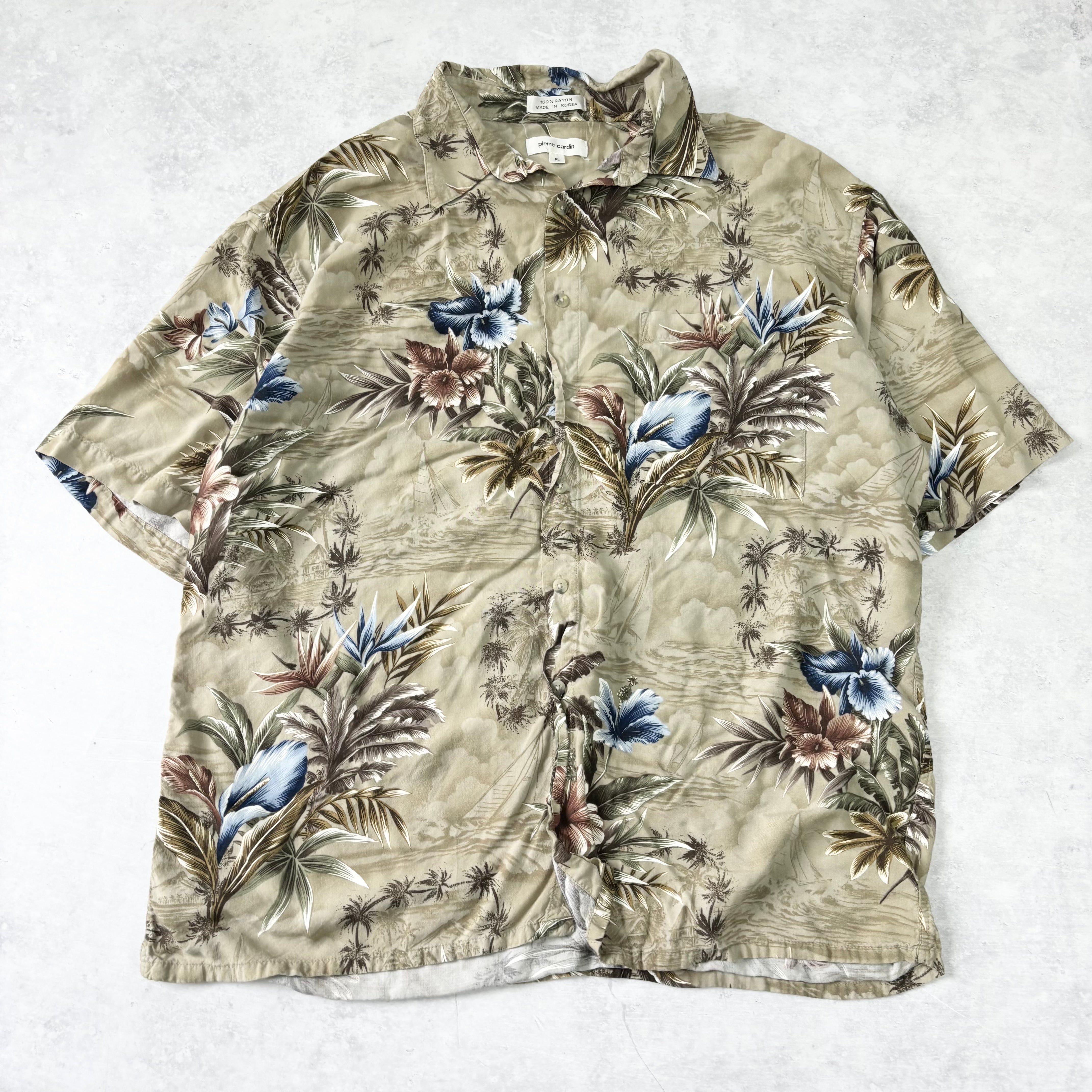 Vintage Hawaiian Shirt Mens XL Green Floral Aloha Short Sleeve Rayon (E)