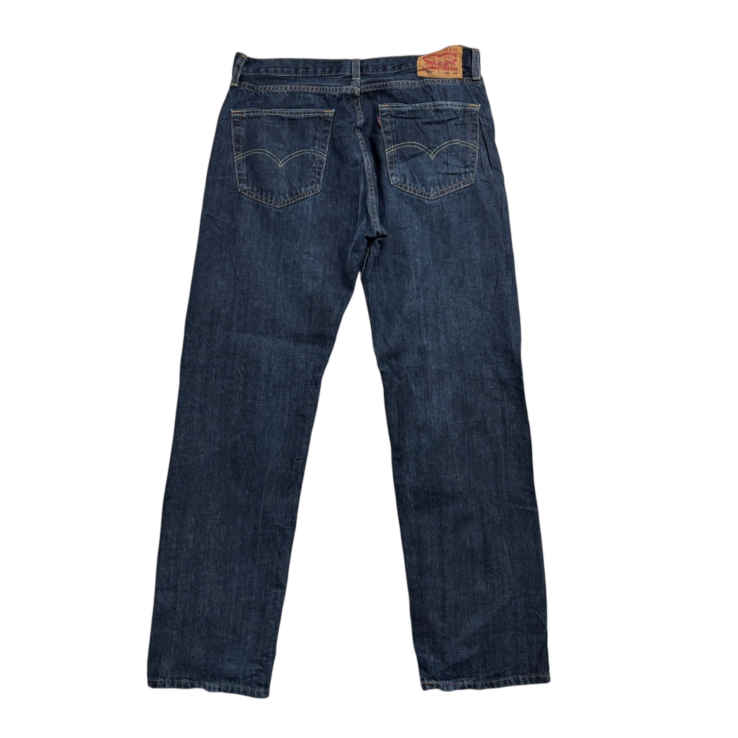 Levis 505 Jeans W36 L32 Mens Dark Blue Regular Straight Fit Denim