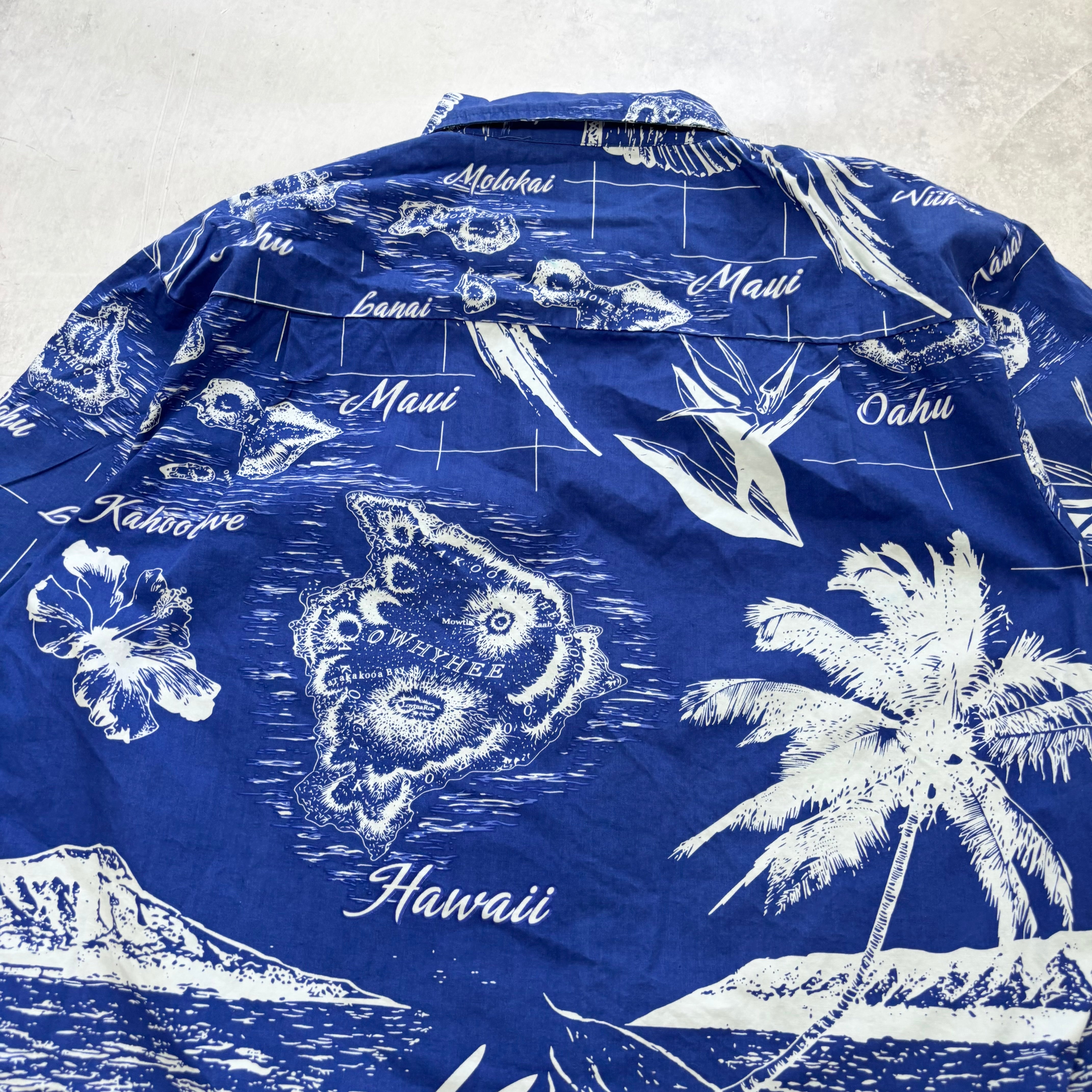 Vintage Hawaiian Shirt Mens XL Blue Floral Aloha Short Sleeve Cotton (E)