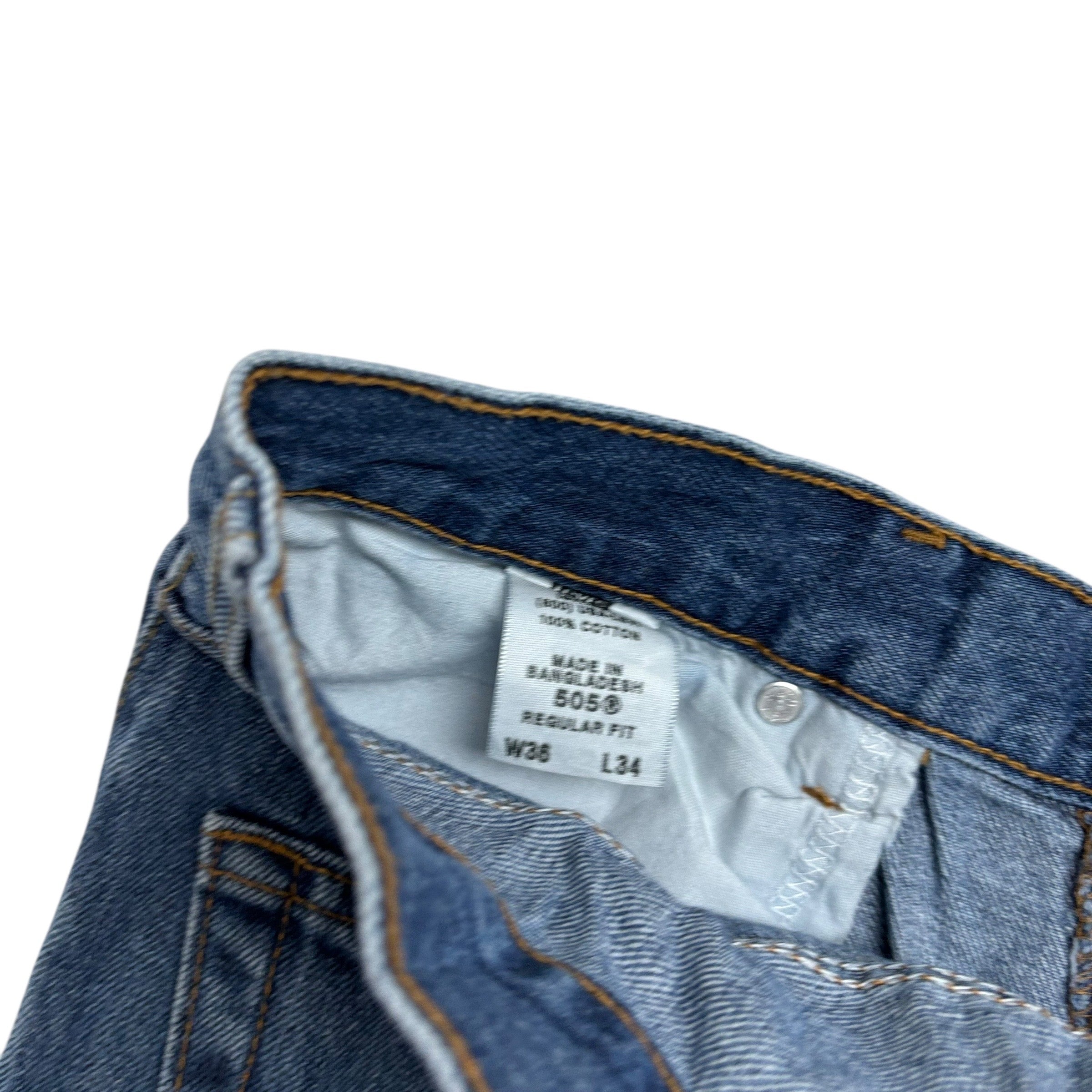 Levis 505 Jeans W36 L34 Mens Mid Blue Regular Straight Fit Vintage Denim (F)