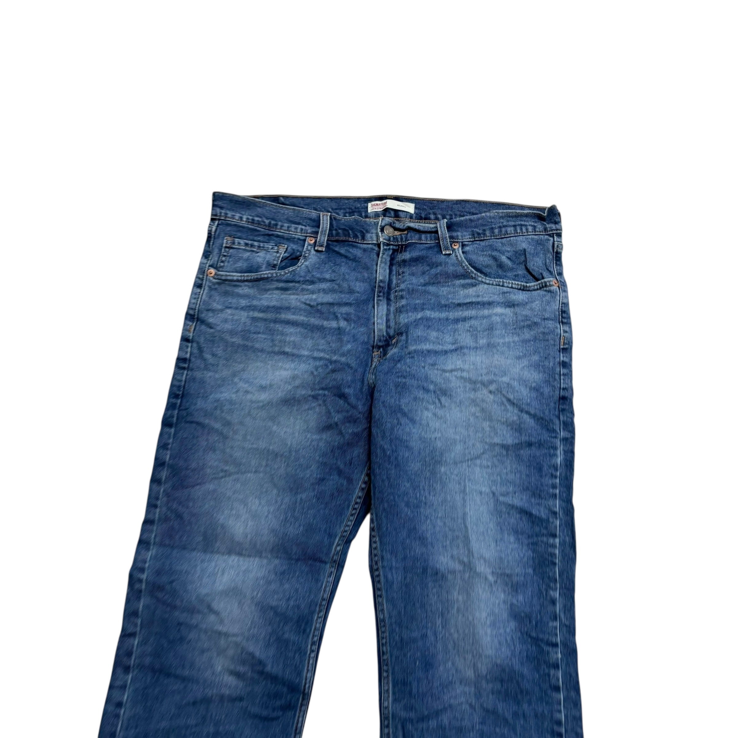 Levis Signature Jeans W36 L30 Mens Mid Blue Relaxed Straight Fit Stretch (E)