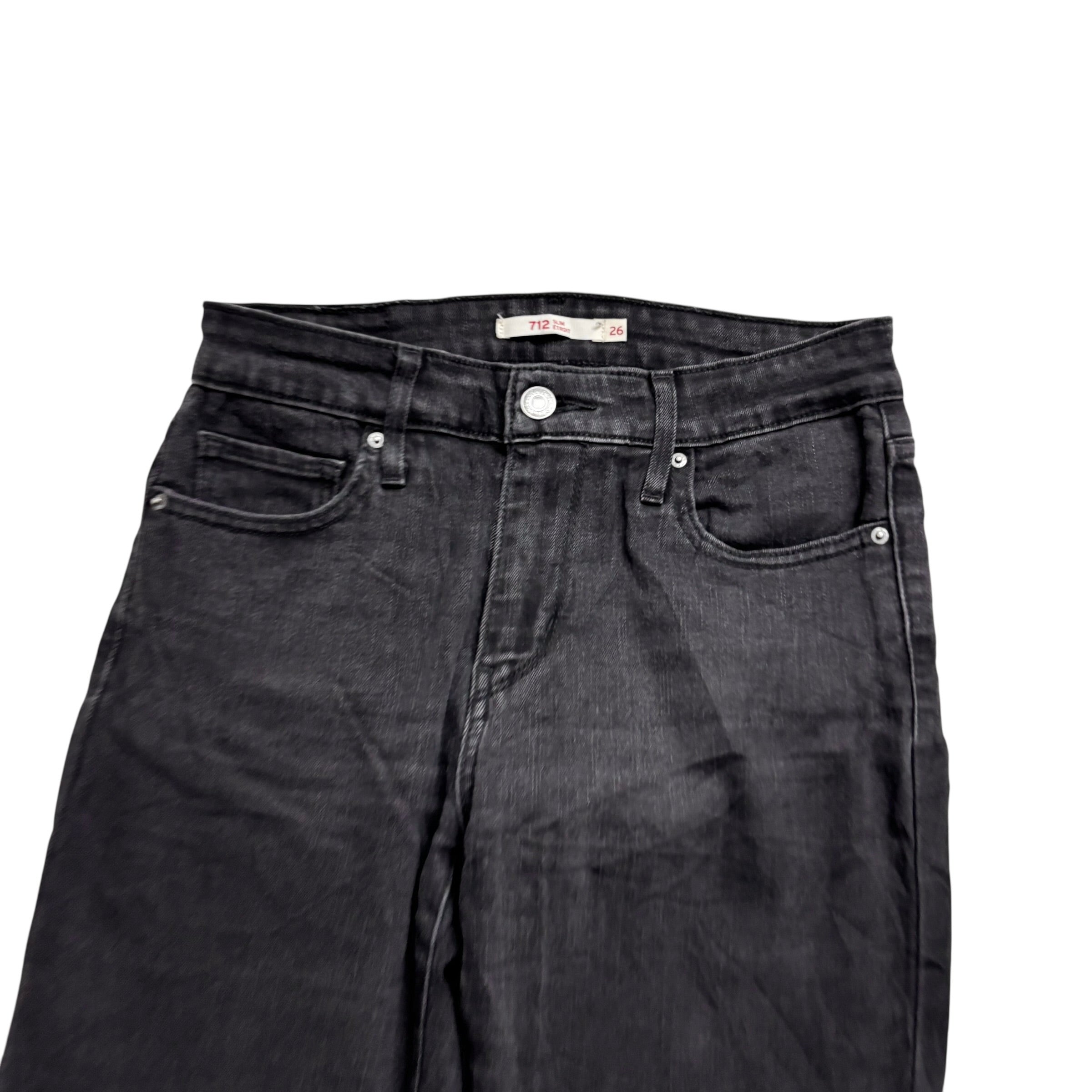 Levis 712 Jeans W26 L30 Womens Slim Fit Black Stretch Denim