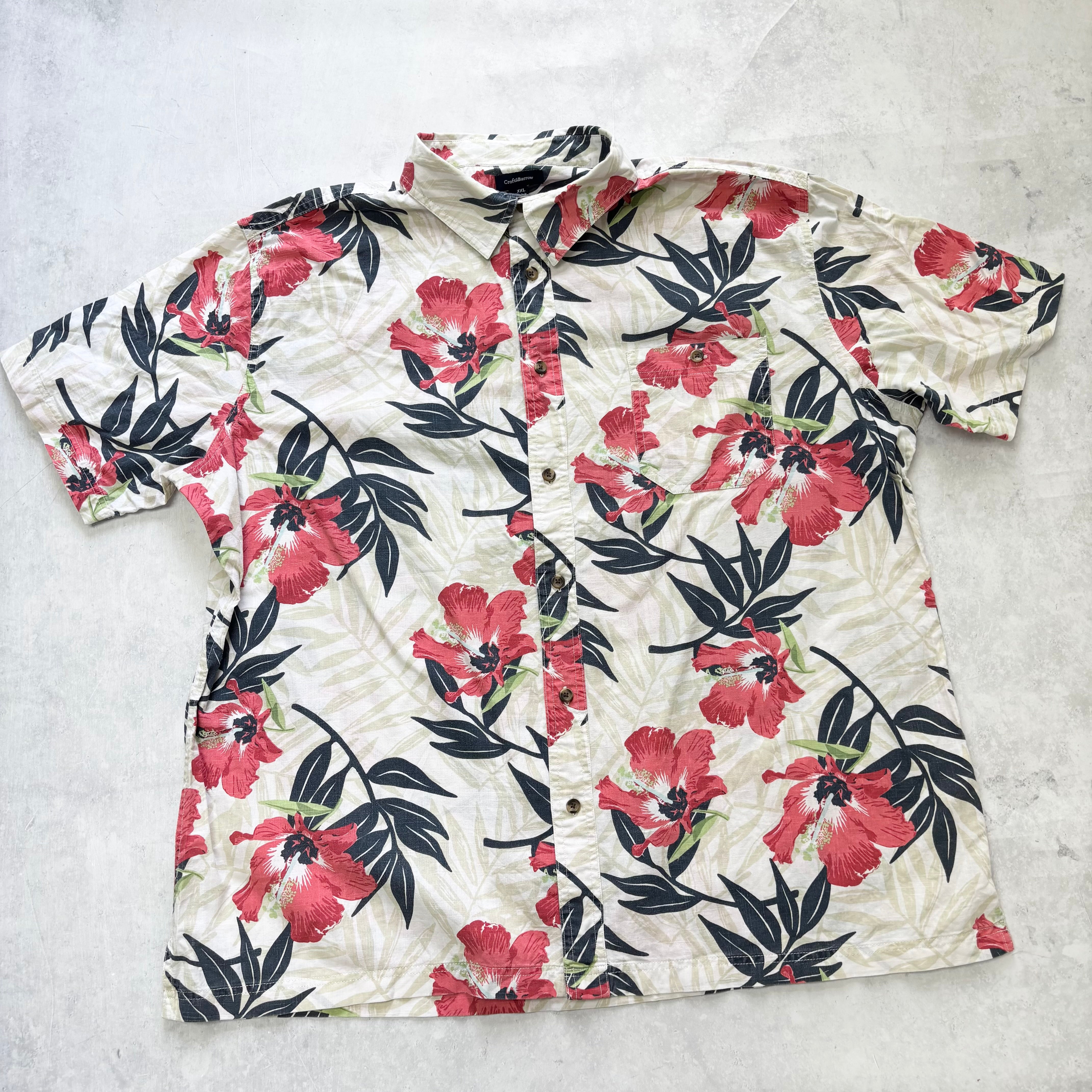 Hawaiian Shirt Mens XXL White Floral Aloha Short Sleeve Cotton (E)