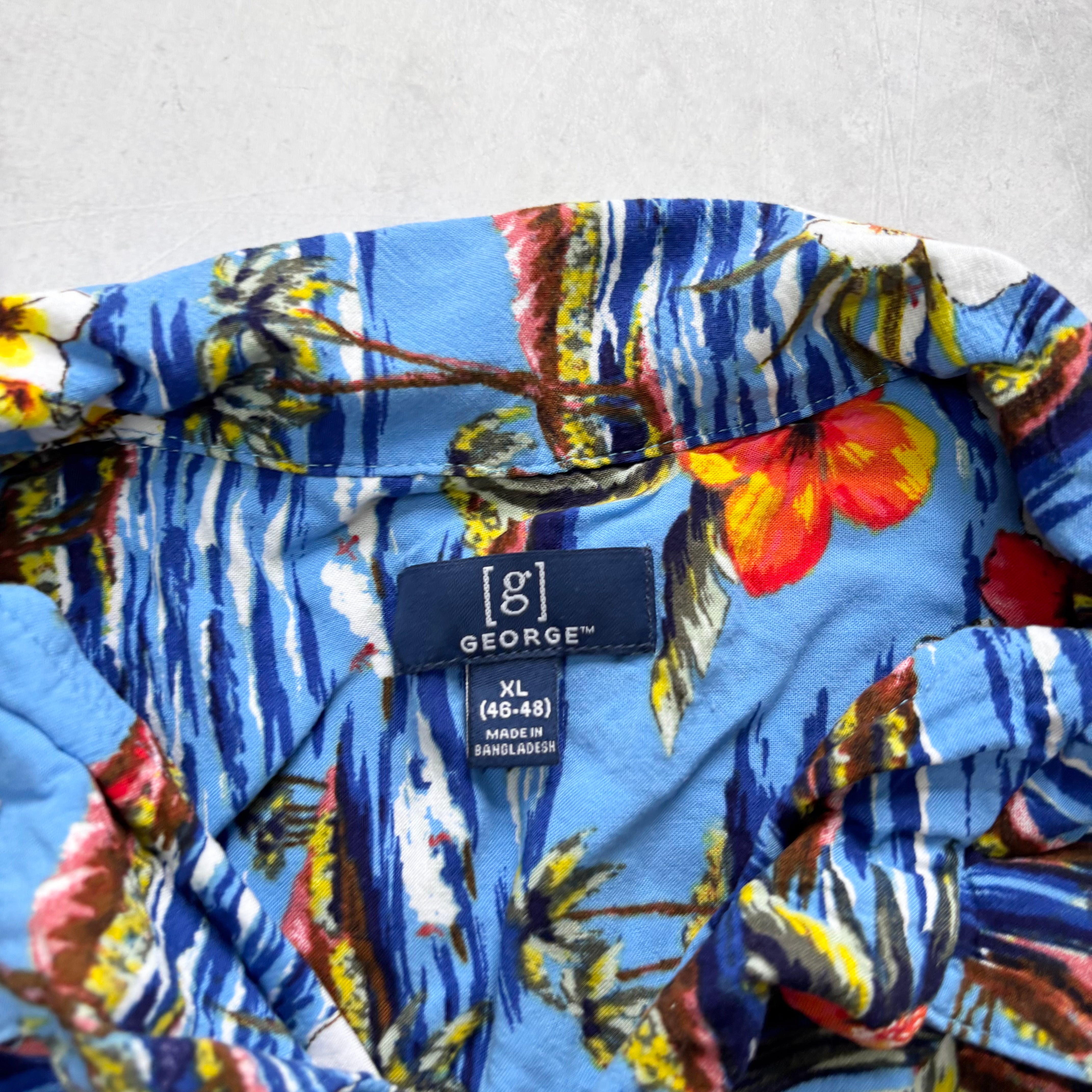 Hawaiian Shirt Mens XL Blue Floral Aloha Short Sleeve Rayon (E)