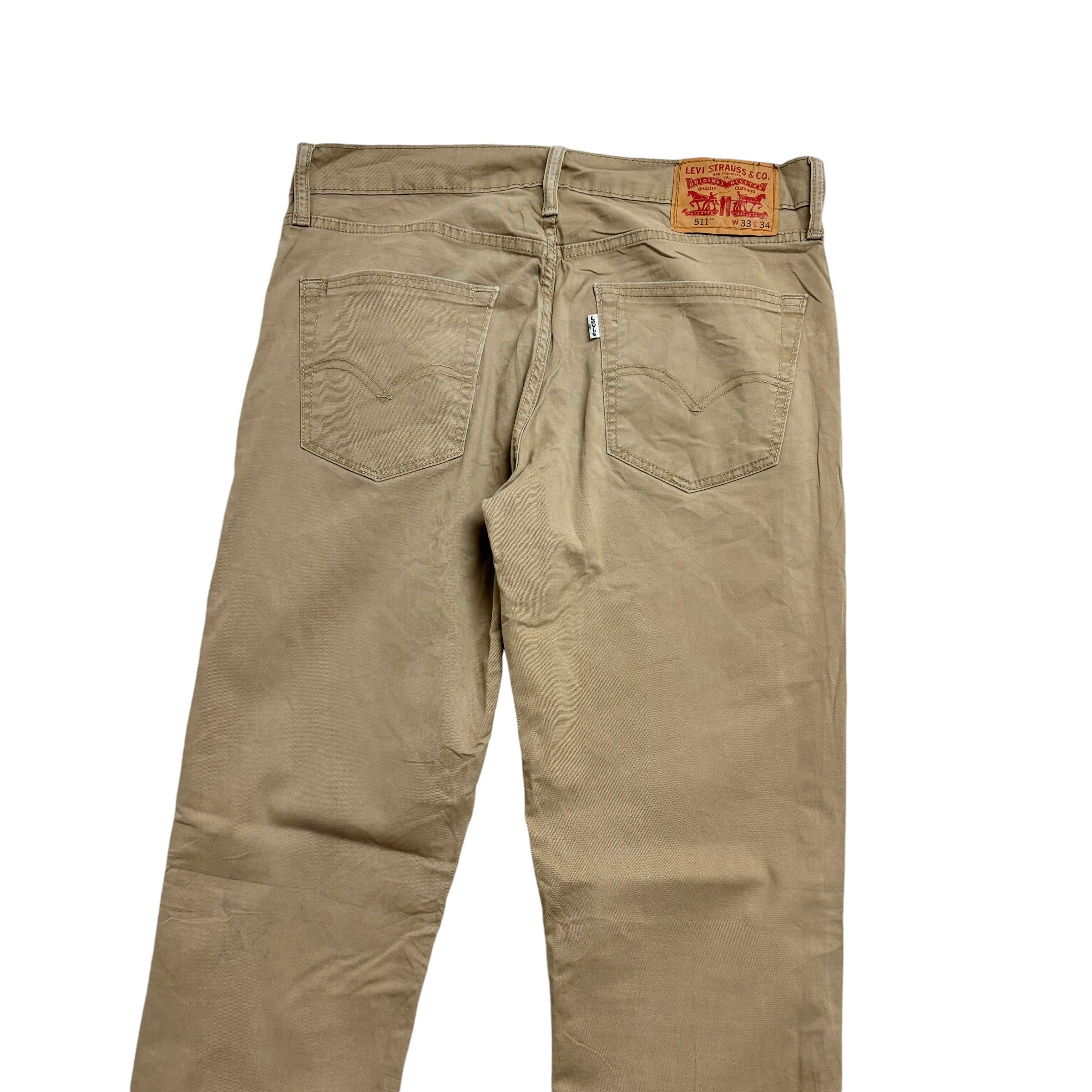 Levis 511 Trousers W33 L34 Mens Beige Tan Slim Fit Cotton Pants