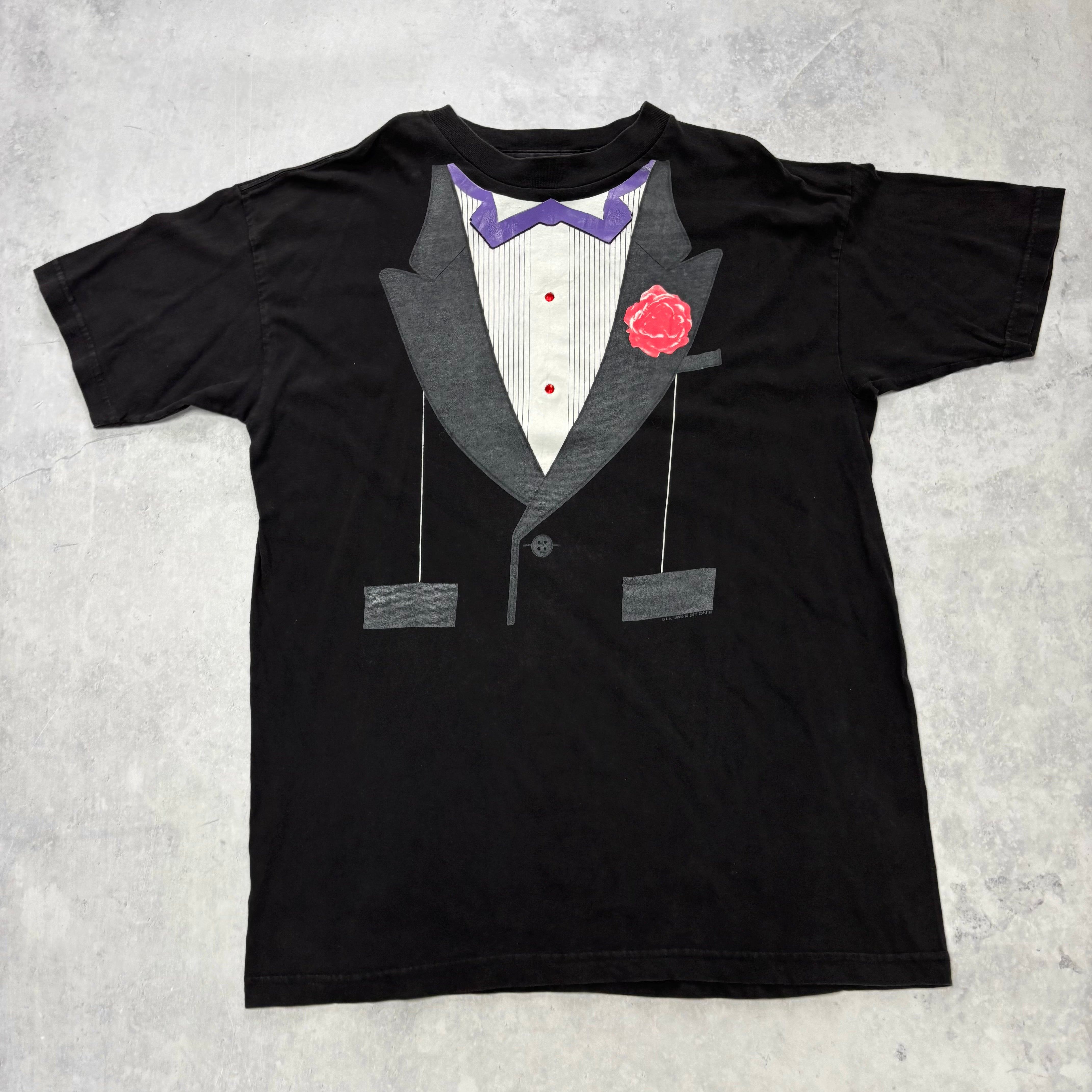 Vintage T Shirt Mens XL Black Graphic Print 90s Tuxedo (E)