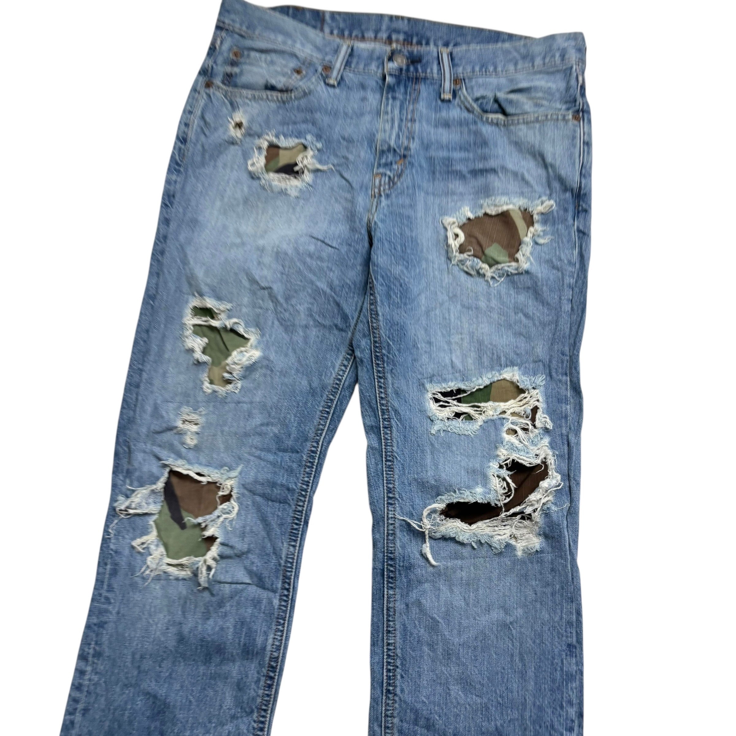 Levis 541 Jeans W32 L32 Mens Mid Blue Athletic Tapered Fit Distressed Denim