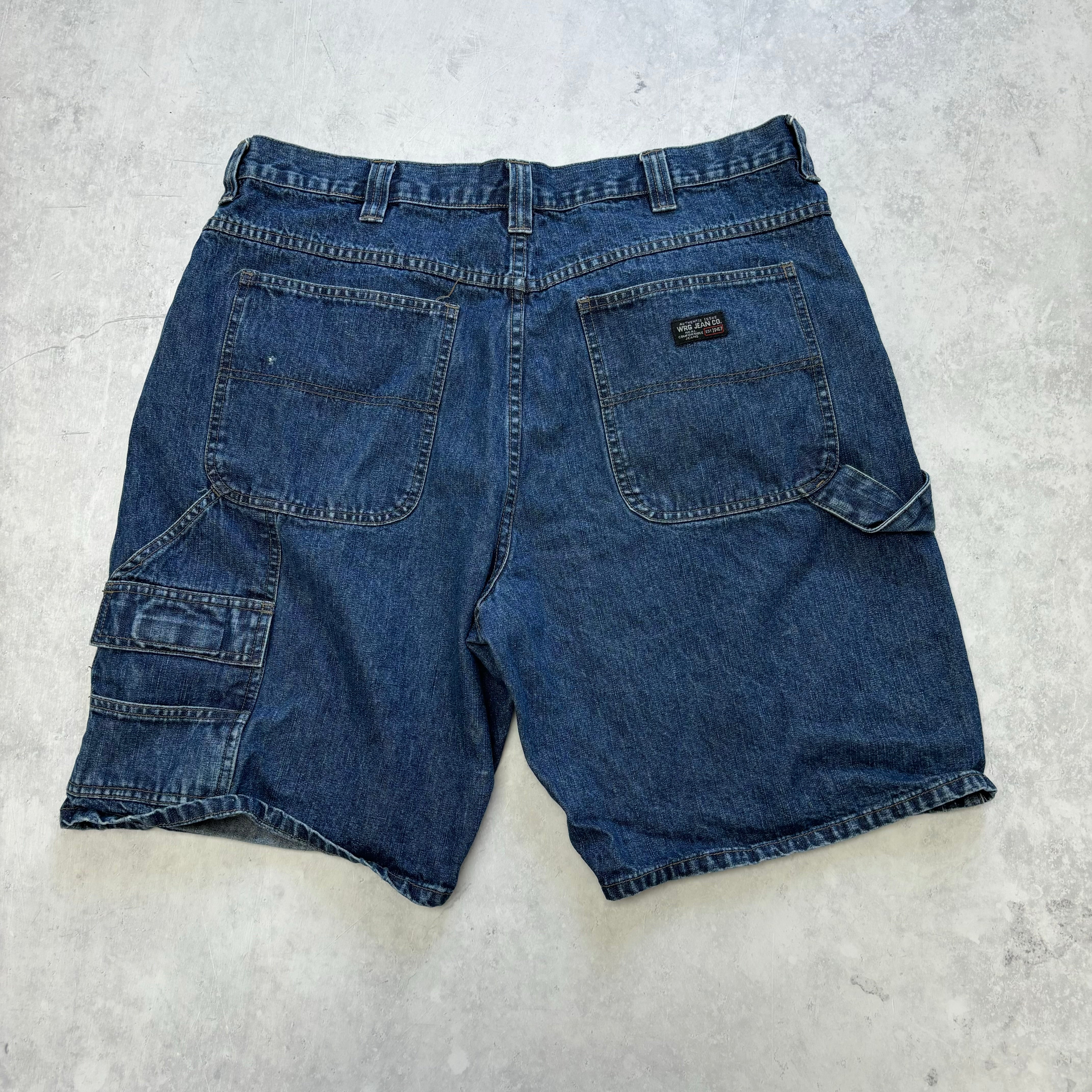 Vintage Wrangler Jorts W38 Mens Denim Shorts Dark Blue Baggy Relaxed Carpenter