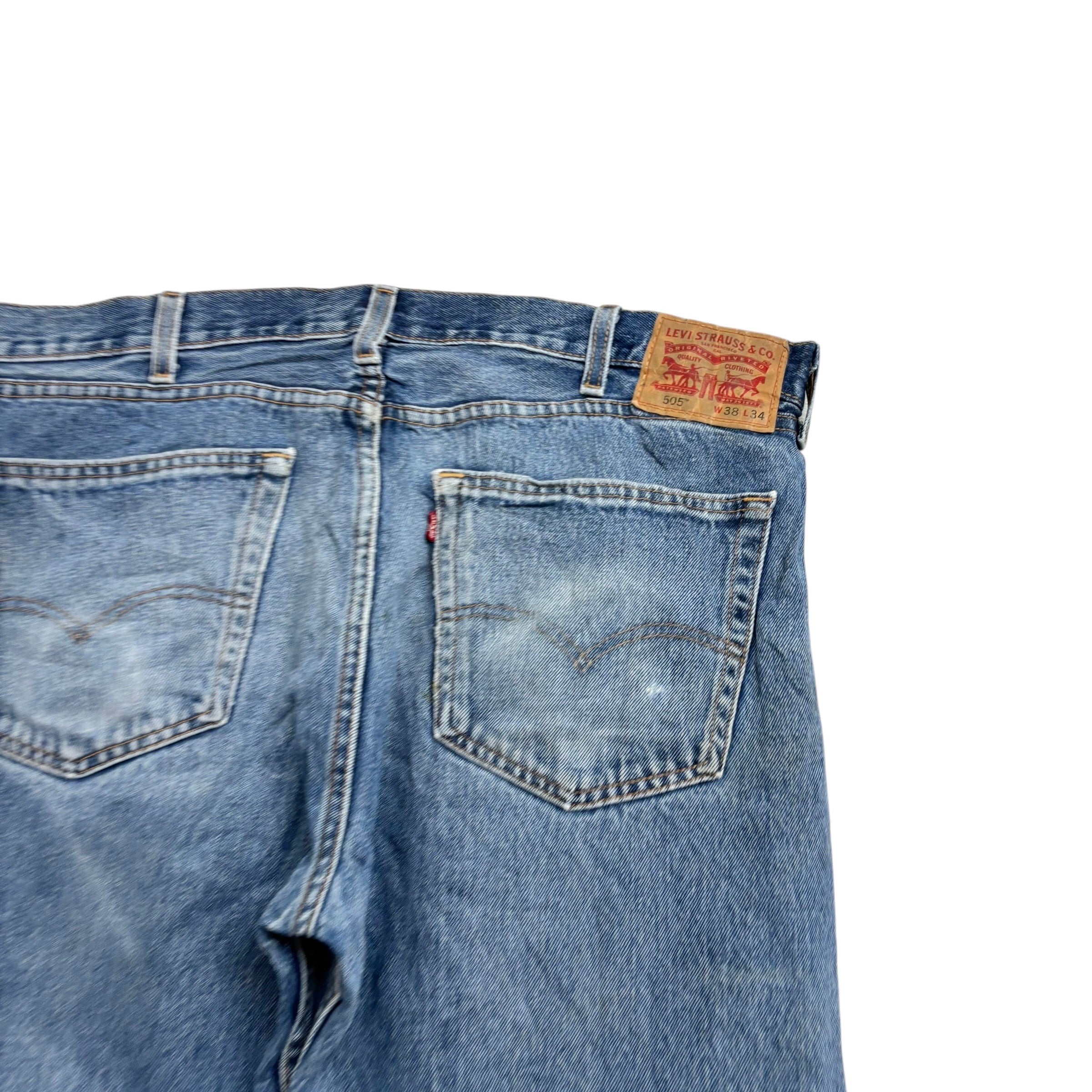 Levis 505 Jeans W38 L34 Mens Mid Blue Regular Straight Fit Denim
