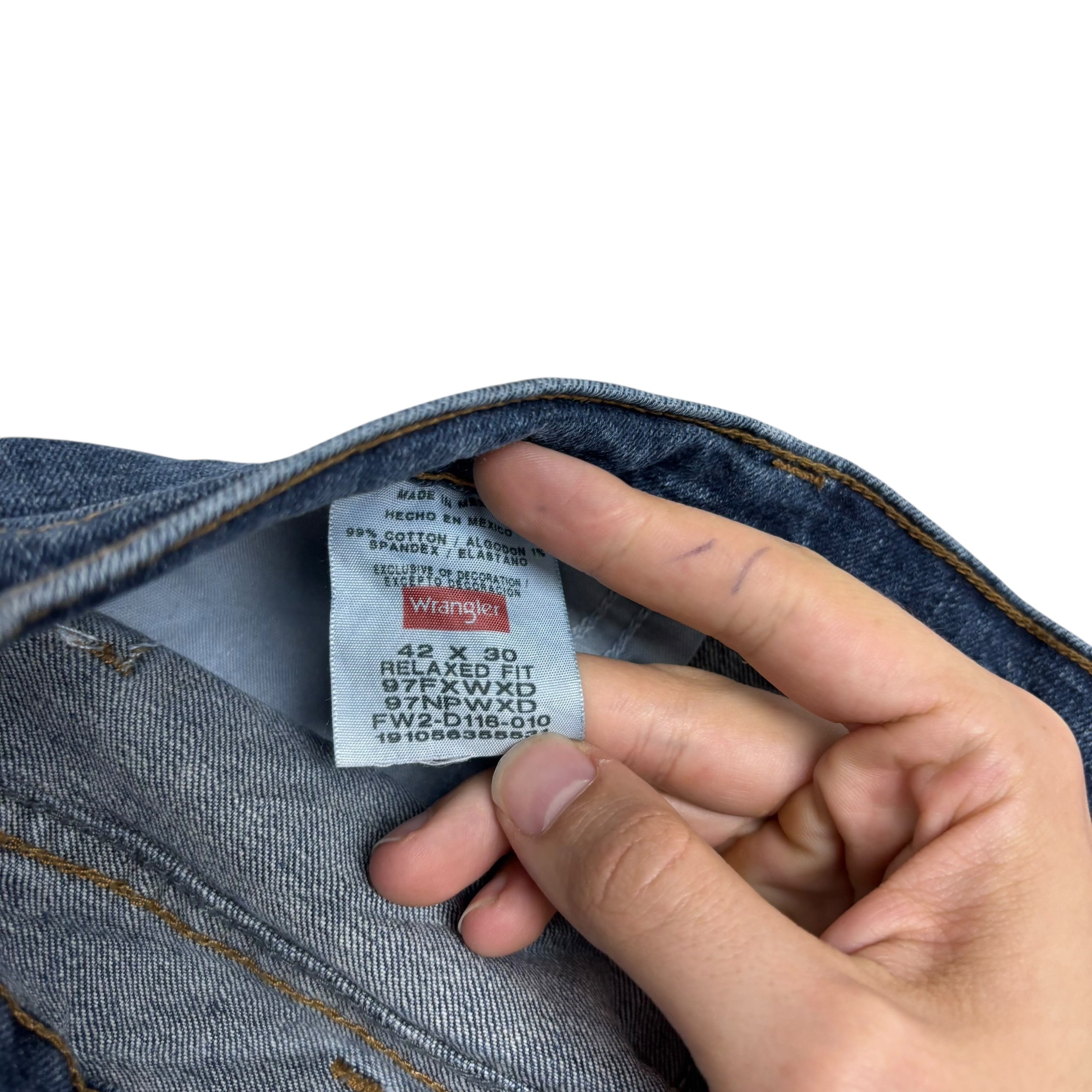 Wrangler Jeans W42 L30 Mens Mid Blue Relaxed Straight Fit Stretch Denim (E)