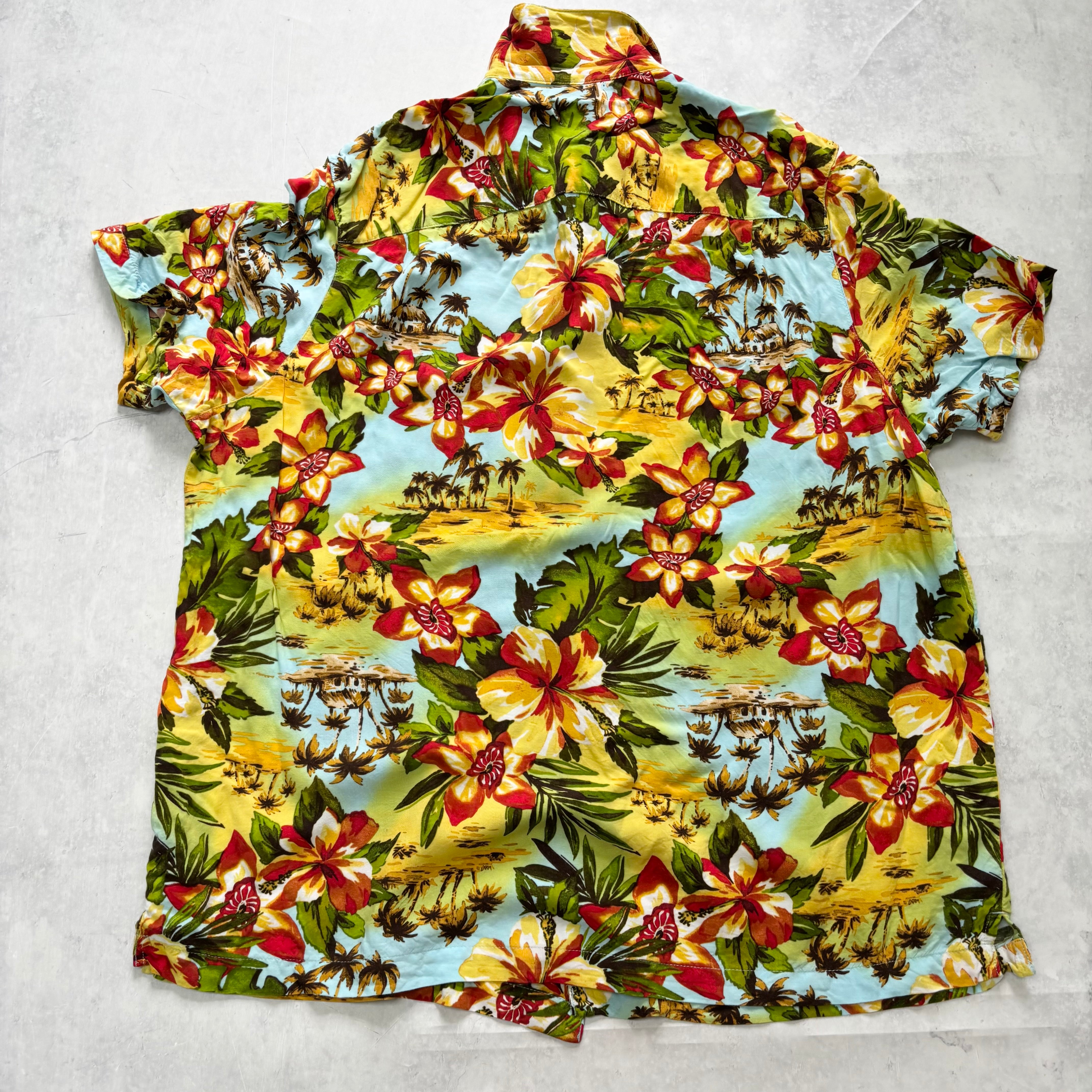 Hawaiian Shirt Mens XL Multicoloured Floral Aloha Short Sleeve Rayon (E)