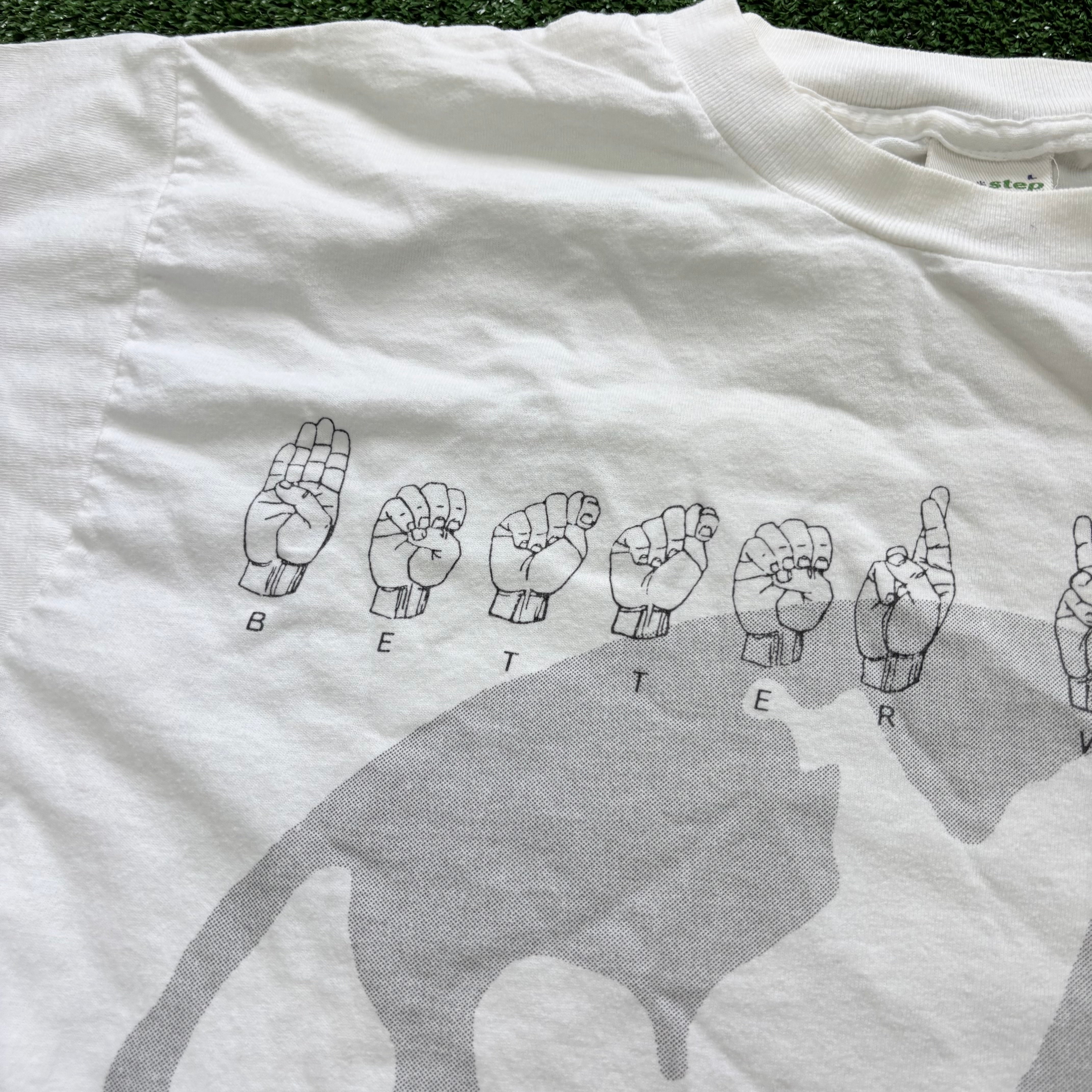 Vintage T Shirt Mens Medium White Single Stitch Graphic Print 90s Sign (E)