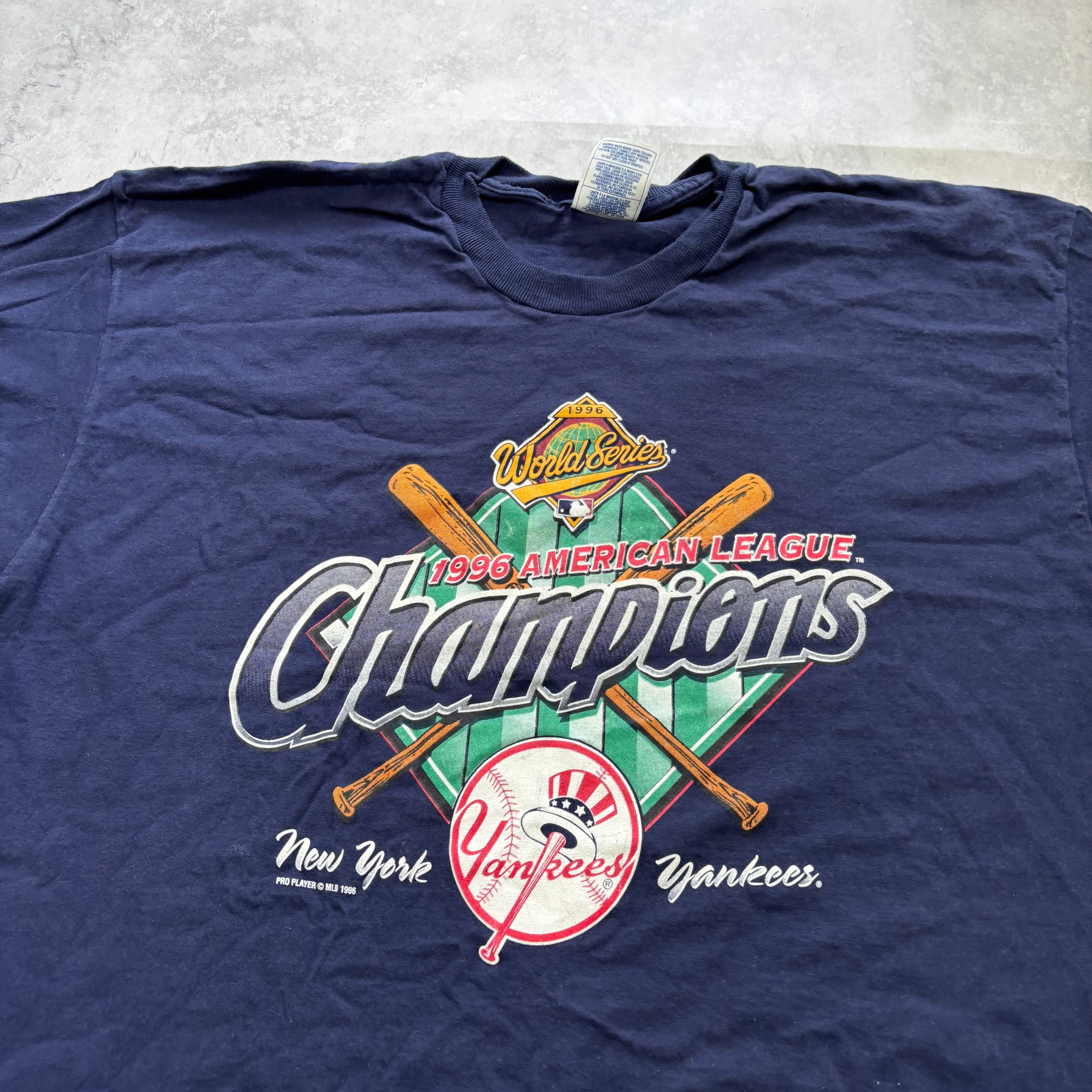 Vintage T Shirt Mens XXL Navy Blue Single Stitch Graphic Print 90s Baseball (E)