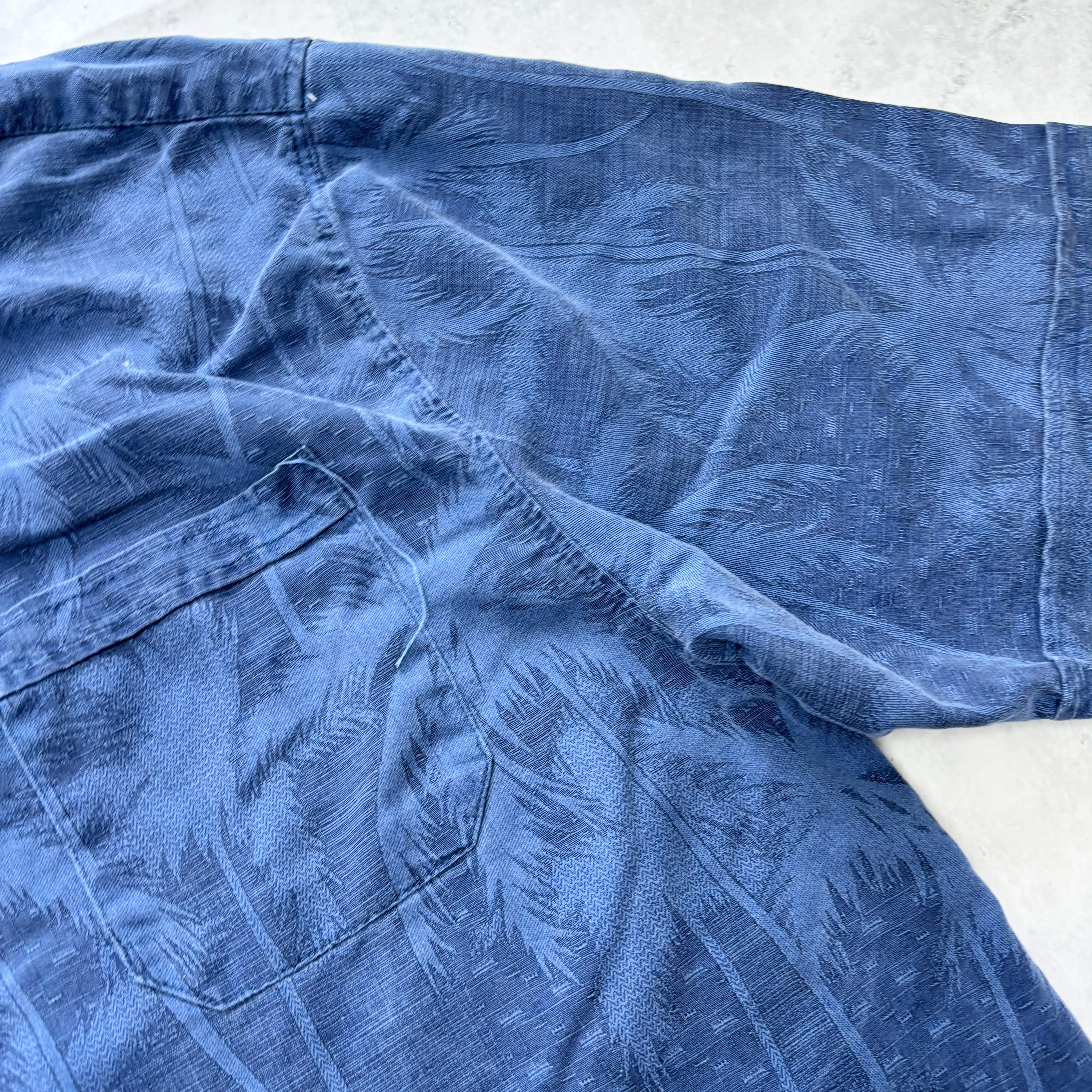 Vintage Hawaiian Shirt Mens XL Blue Floral Aloha Short Sleeve Silk (E)