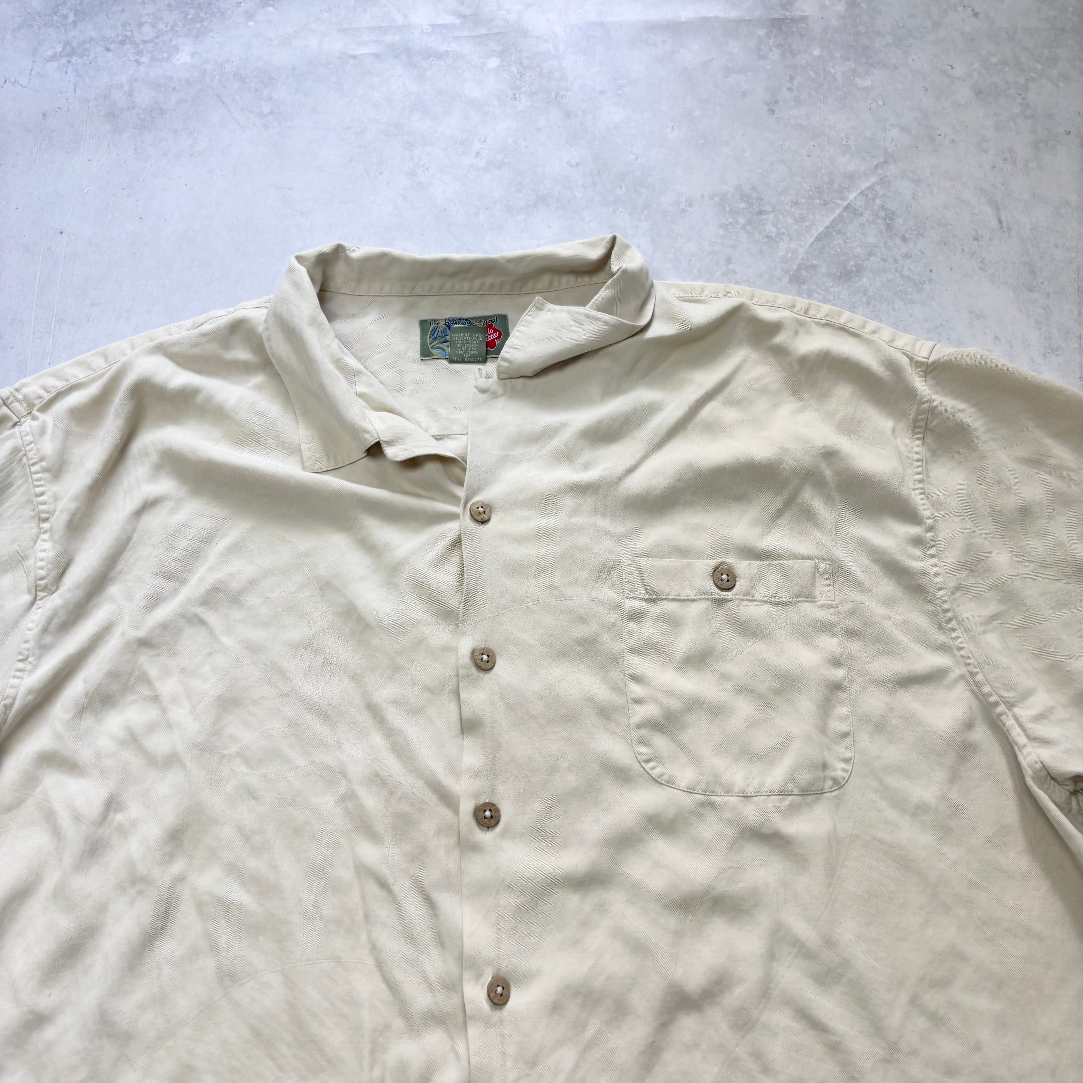 Vintage Hawaiian Shirt Mens 3XL Cream Floral Aloha Short Sleeve Silk (E)