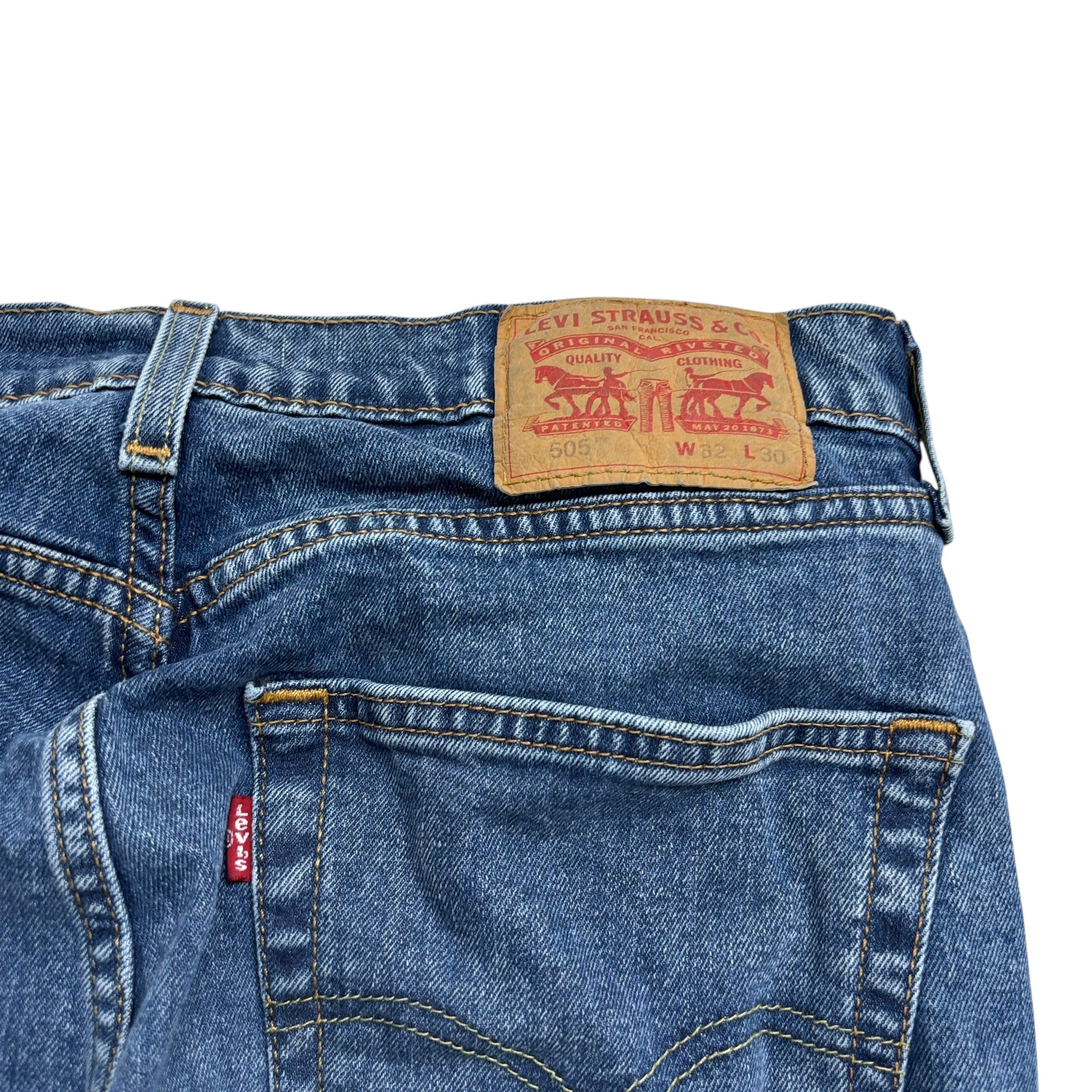 Levis 505 Jeans W31 L29 Mens Mid Blue Regular Straight Fit Stretch Denim (E)