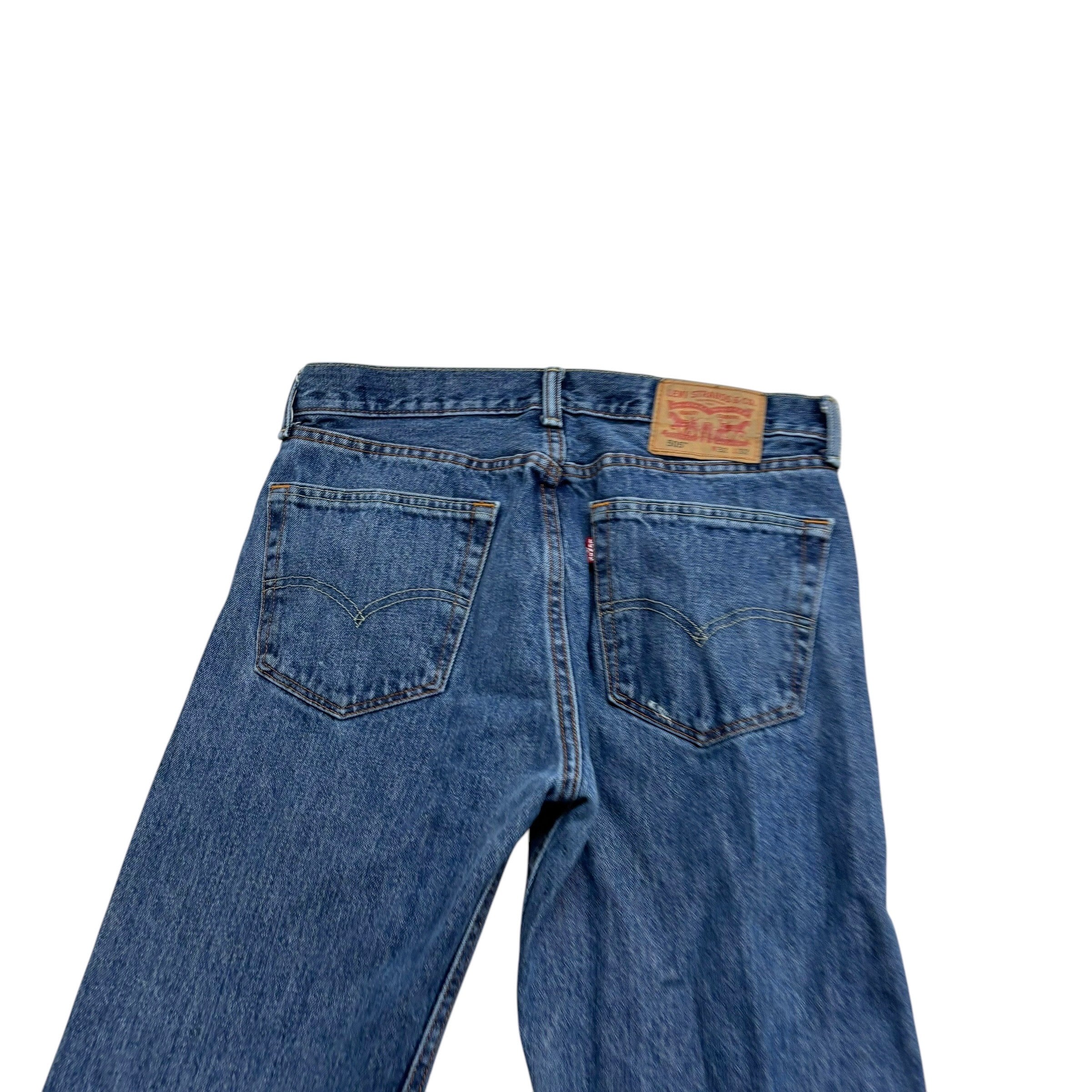 Levis 505 Jeans W32 L32 Mens Mid Blue Regular Straight Fit Denim (F)