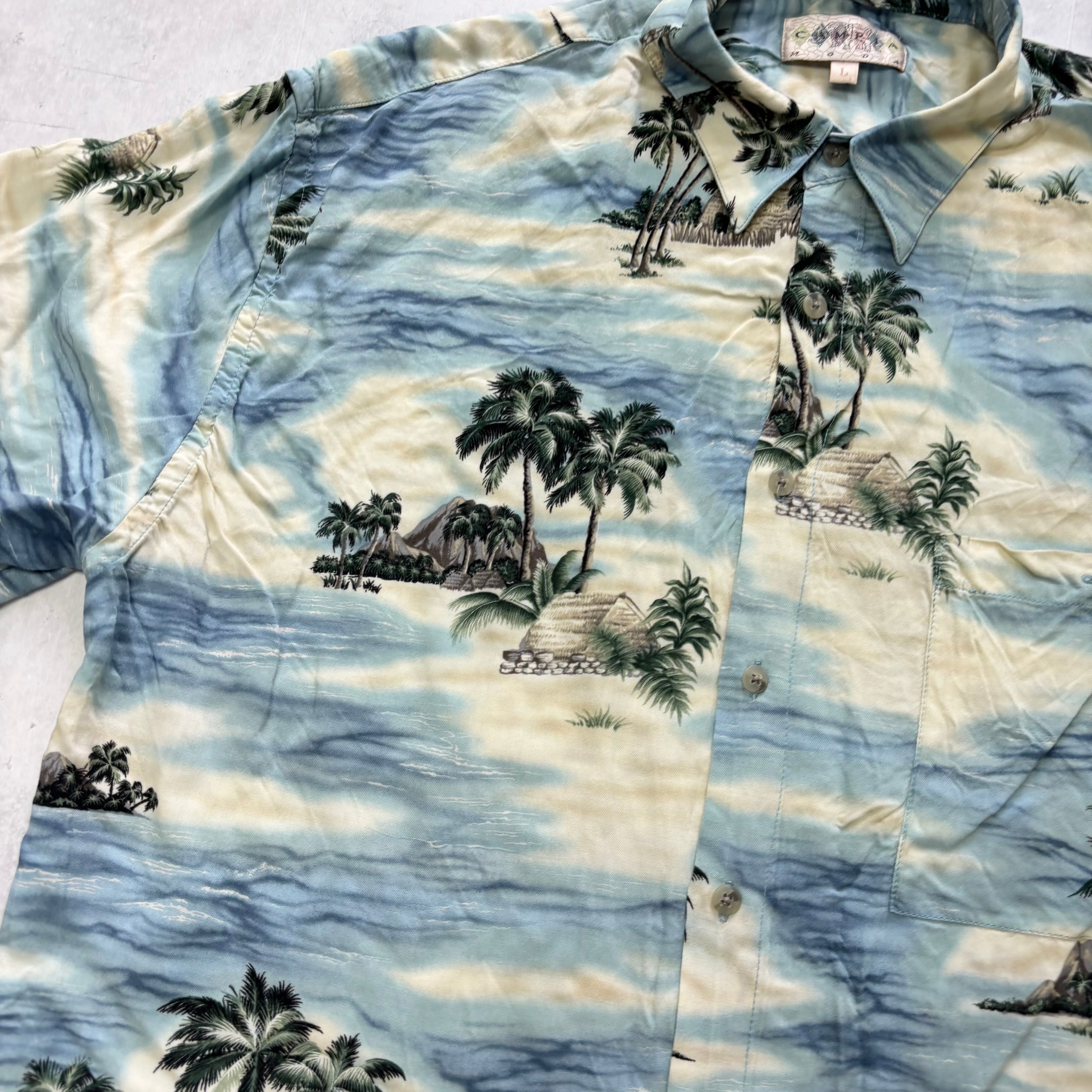 Vintage Hawaiian Shirt Mens Large Blue Floral Aloha Short Sleeve Rayon (E)