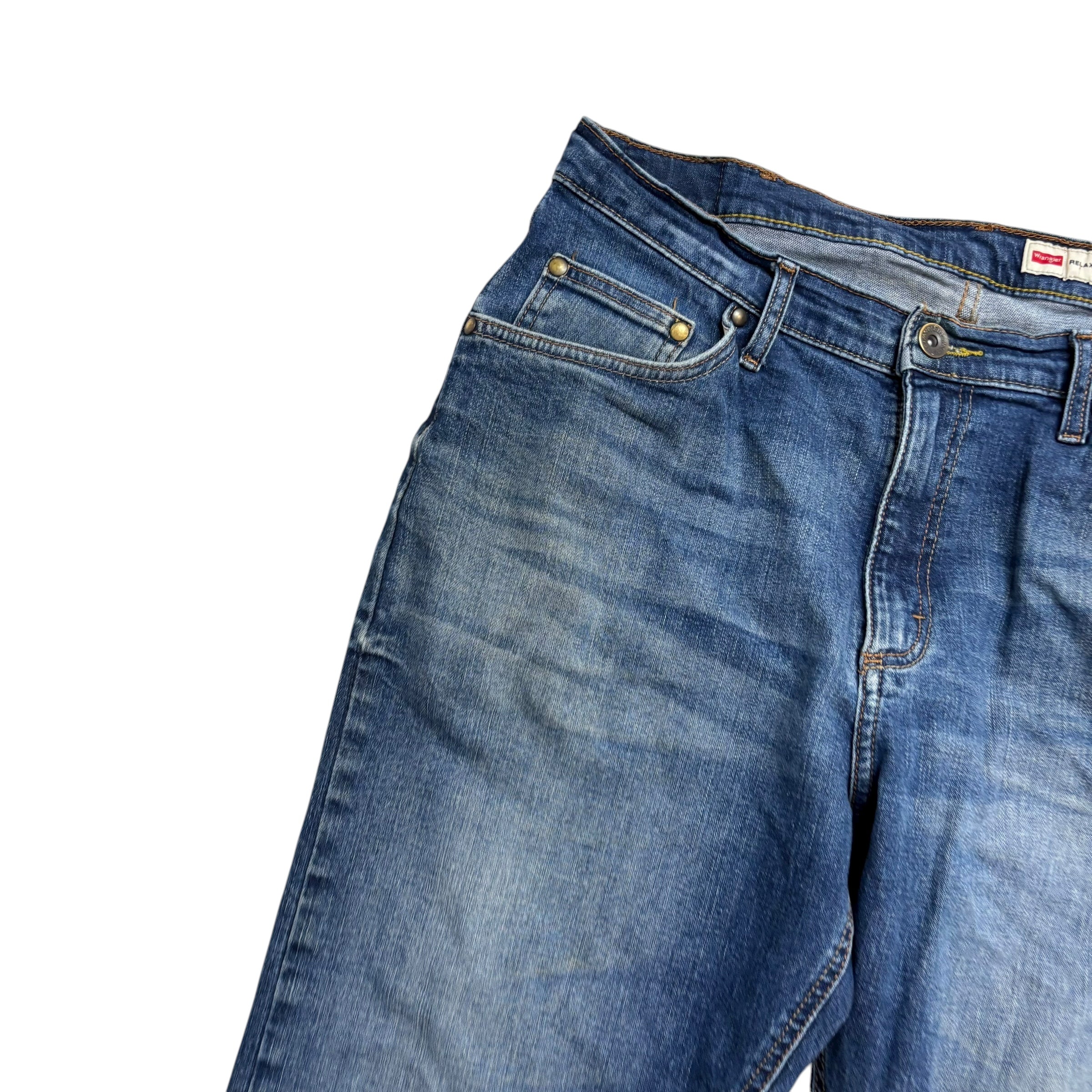 Wrangler Jeans W34 L30 Mens Mid Blue Relaxed Bootcut Fit Stretch