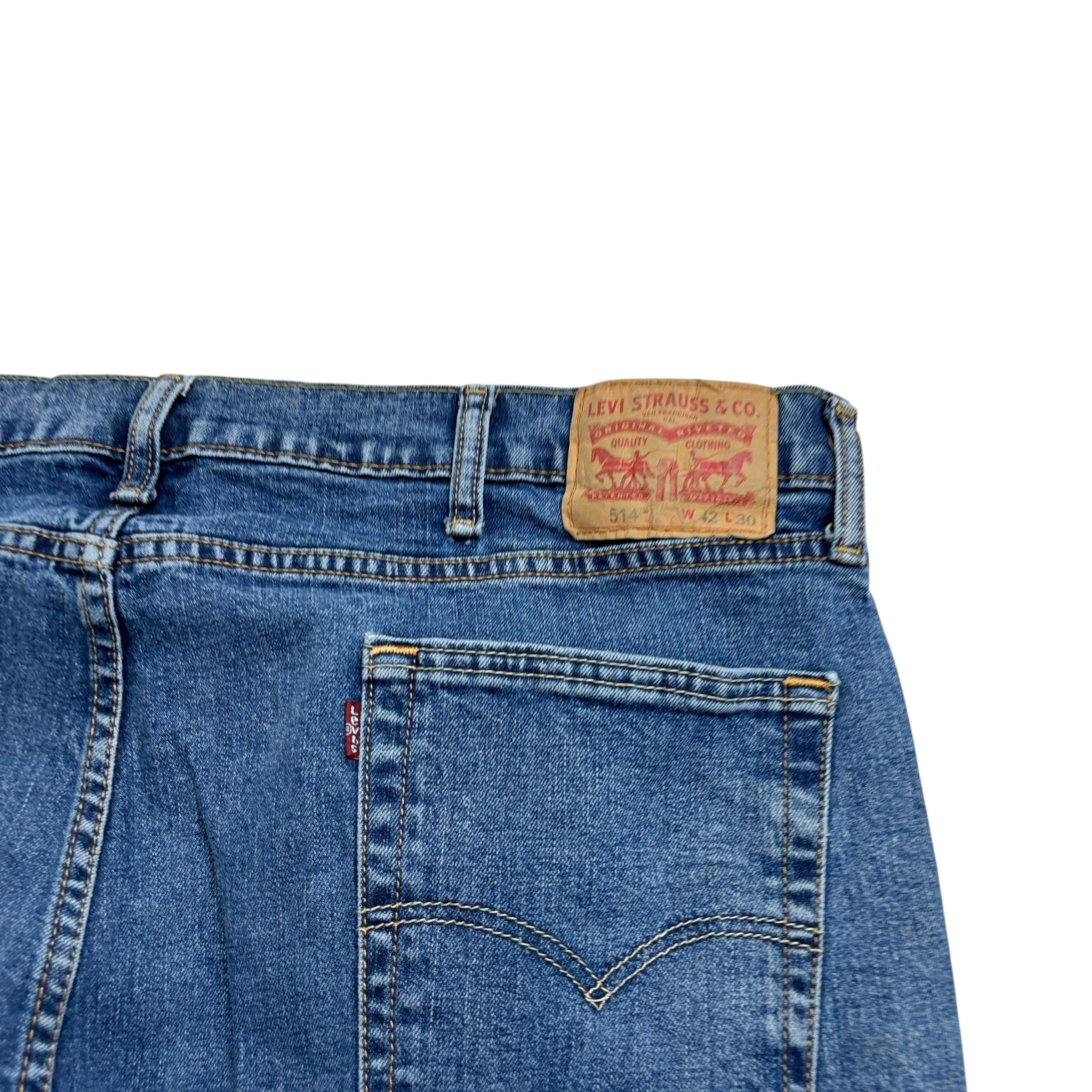 Levis 514 Jeans W42 L30 Mens Mid Blue Regular Straight Fit Stretch Denim (F)