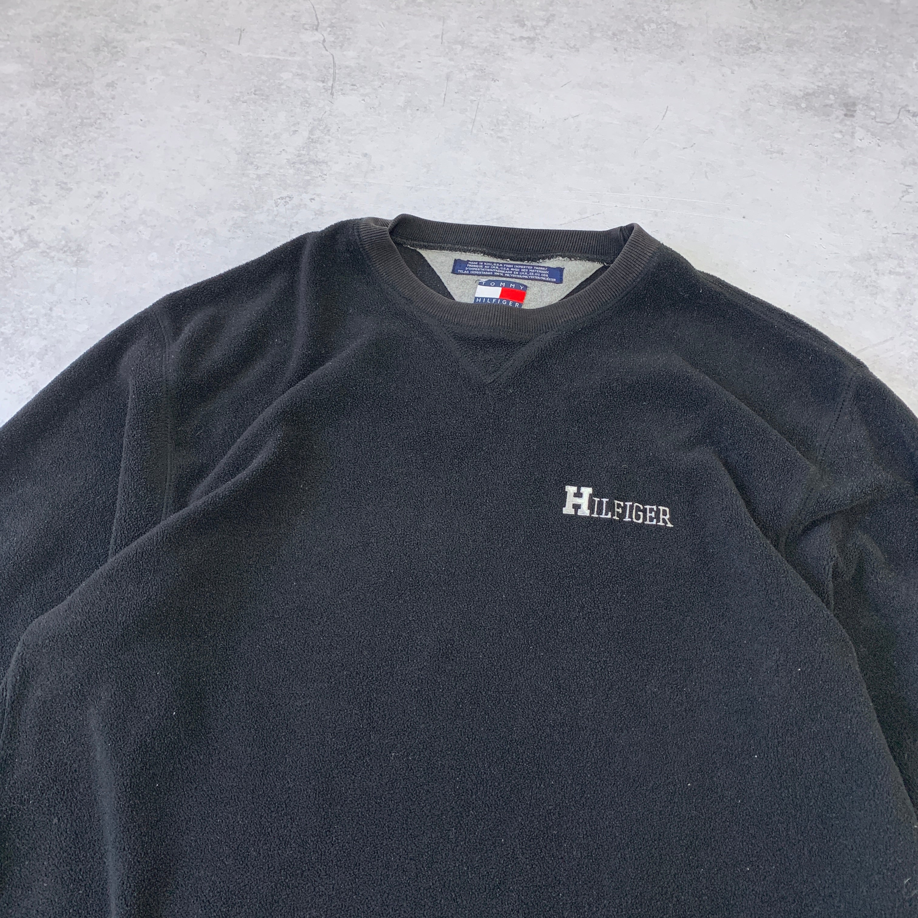 Vintage Tommy Hilfiger Fleece Mens Black Large 90s Pullover Sweatshirt 90s