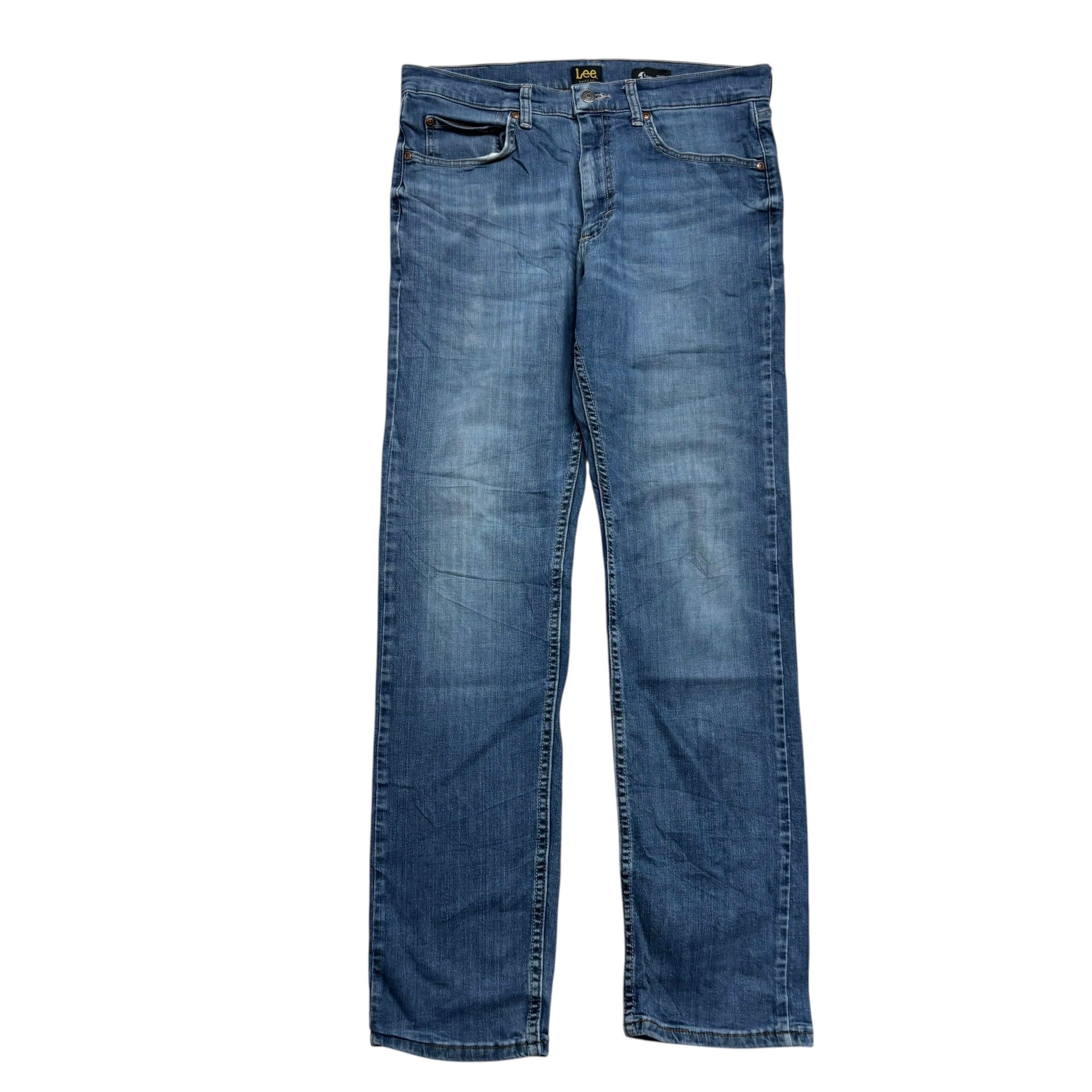 Lee Jeans W32 L32 Mens Mid Blue Slim Straight Classic Fit Stretch Denim
