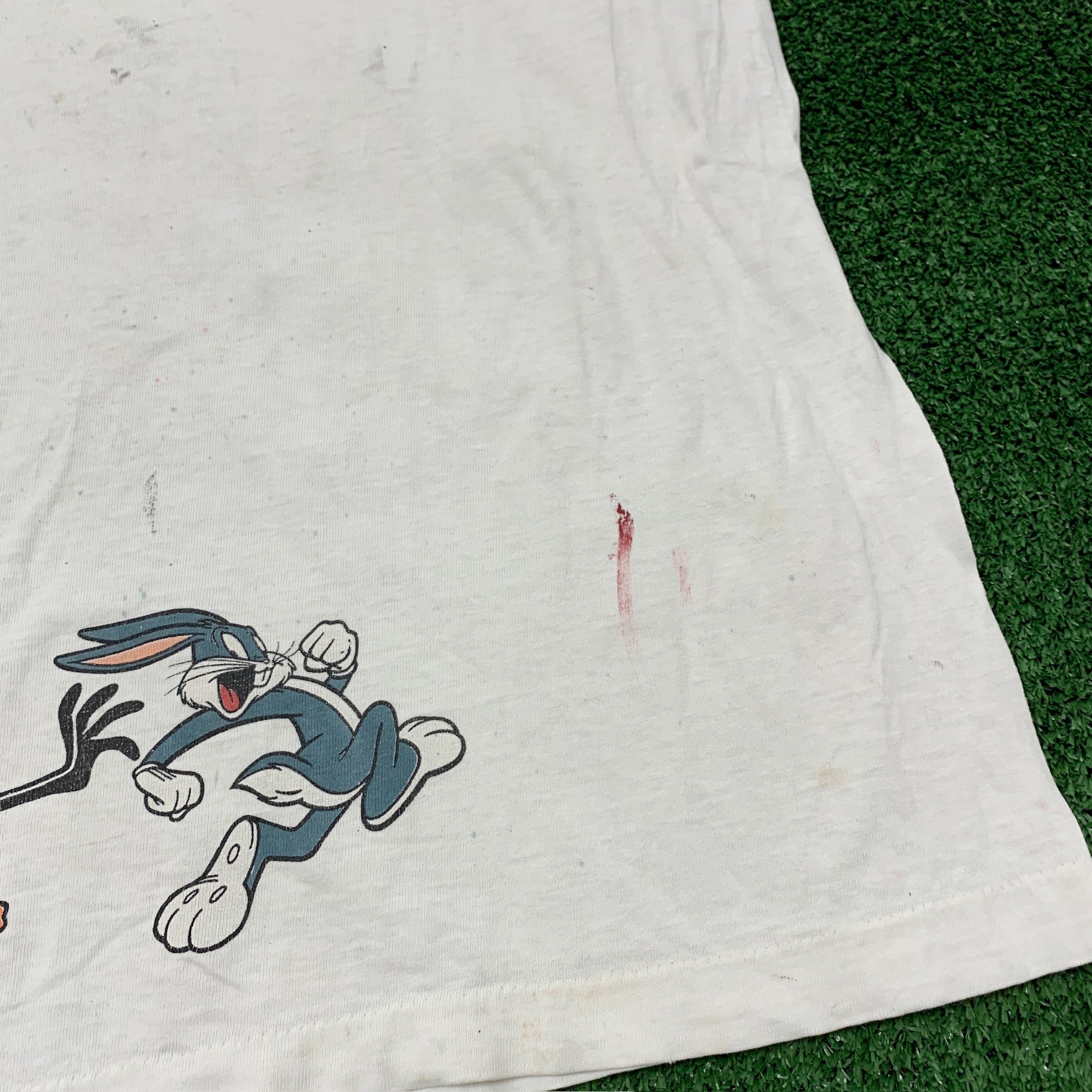 Vintage T Shirt Mens XL Cream White Graphic Print Looney Tunes Cartoon Comic 90s