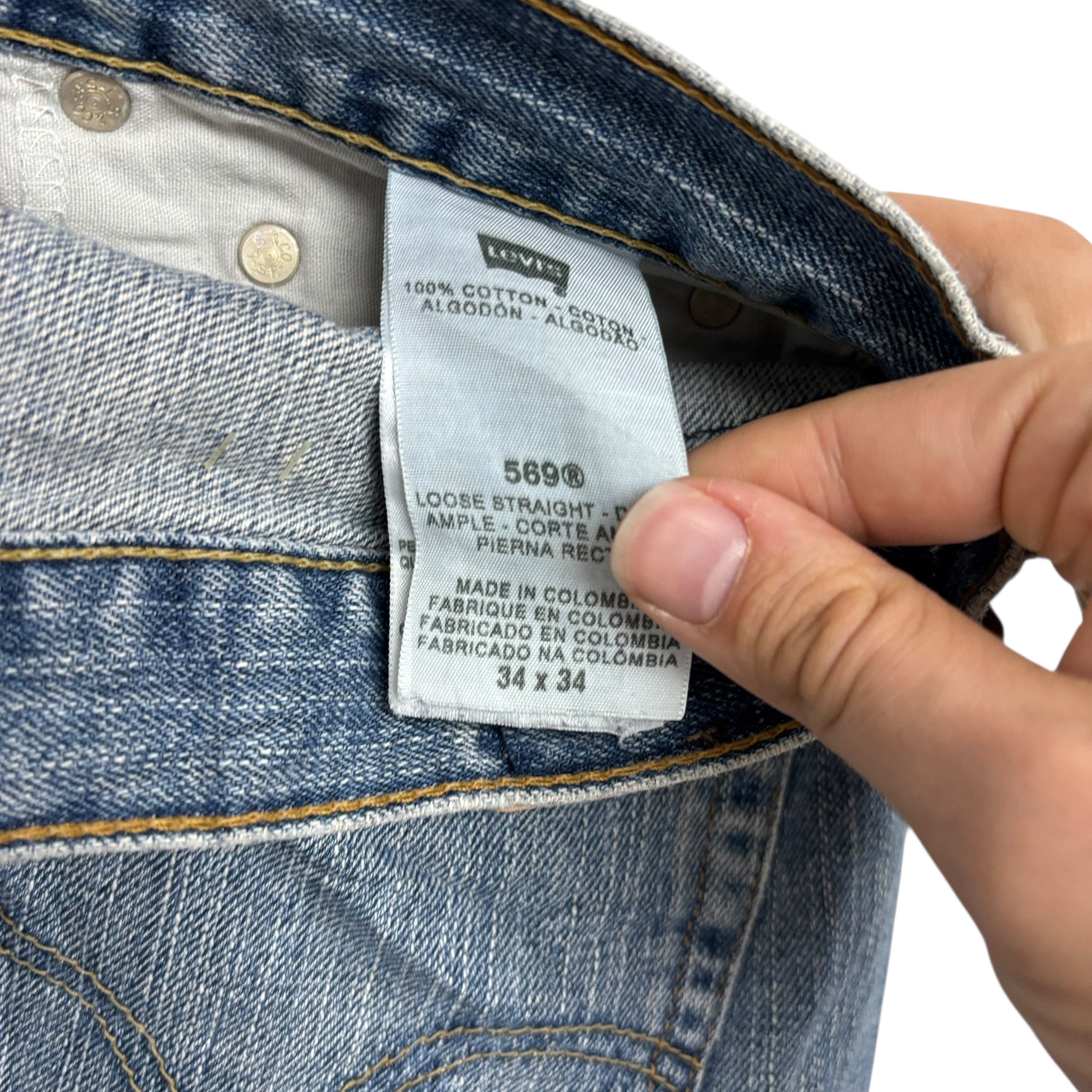 Levis 569 Jeans W34 L34 Mens Mid Blue Baggy Relaxed Straight Vintage Denim (F)