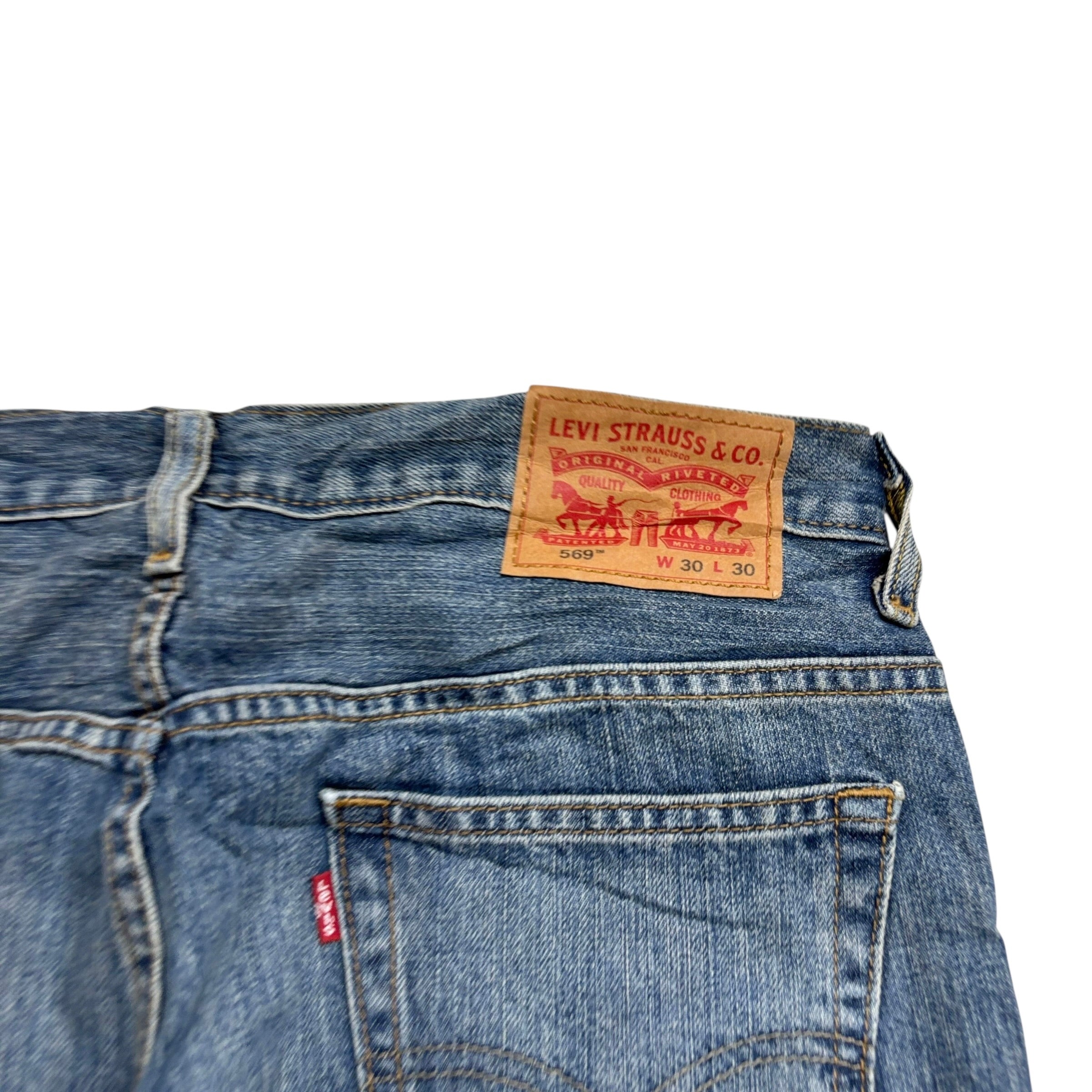 Levis 569 Jeans W30 L30 Mens Mid Blue Baggy Relaxed Straight Fit Denim (E)