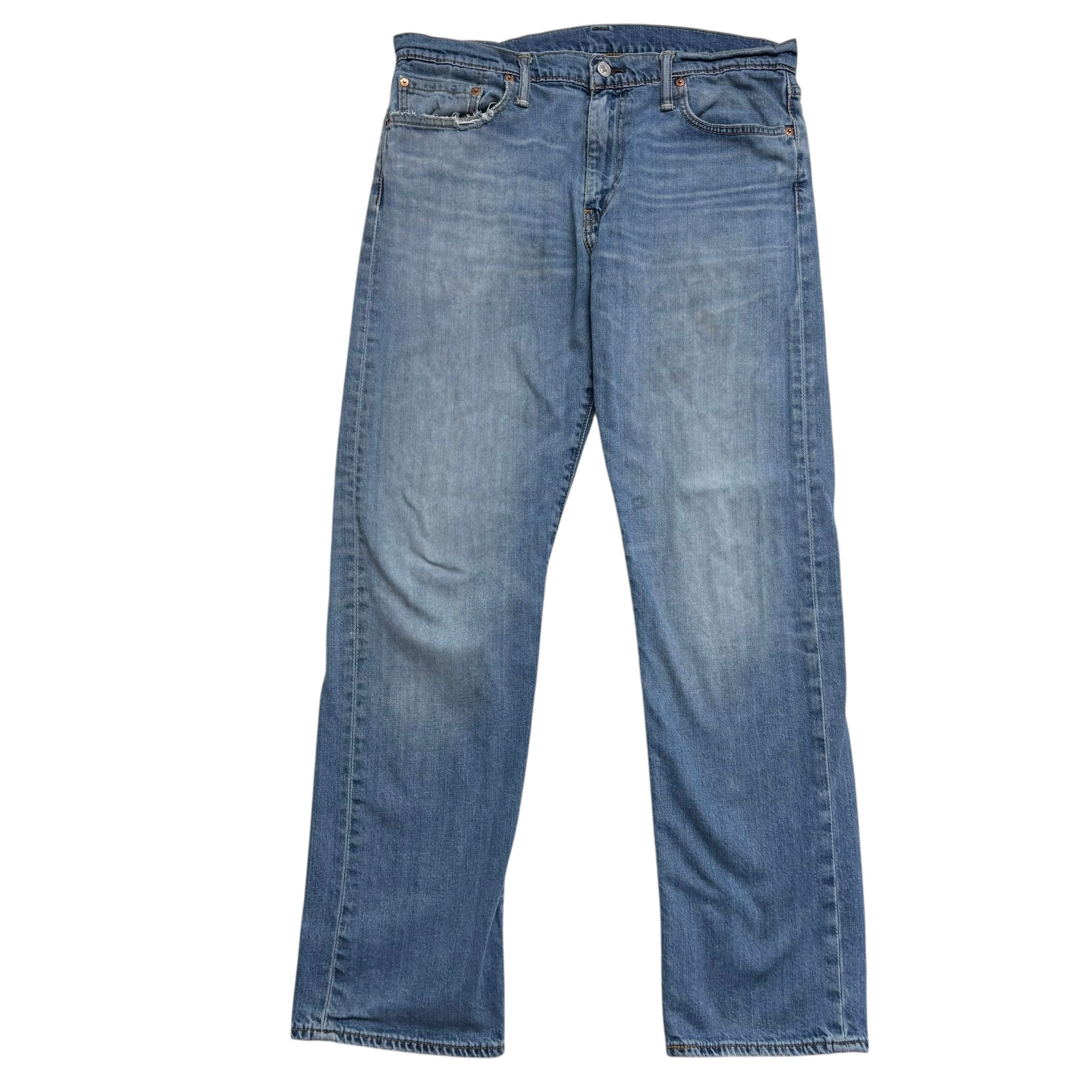 Levis 504 Jeans W34 L32 Mens Mid Blue Regular Straight Fit Stretch Denim (F)